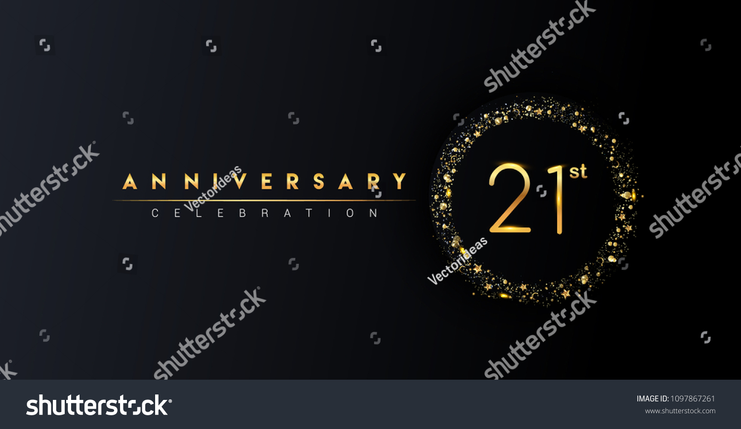 SVG of 21st anniversary logo with confetti and golden glitter ring isolated on black background, vector design for greeting card and invitation card. svg