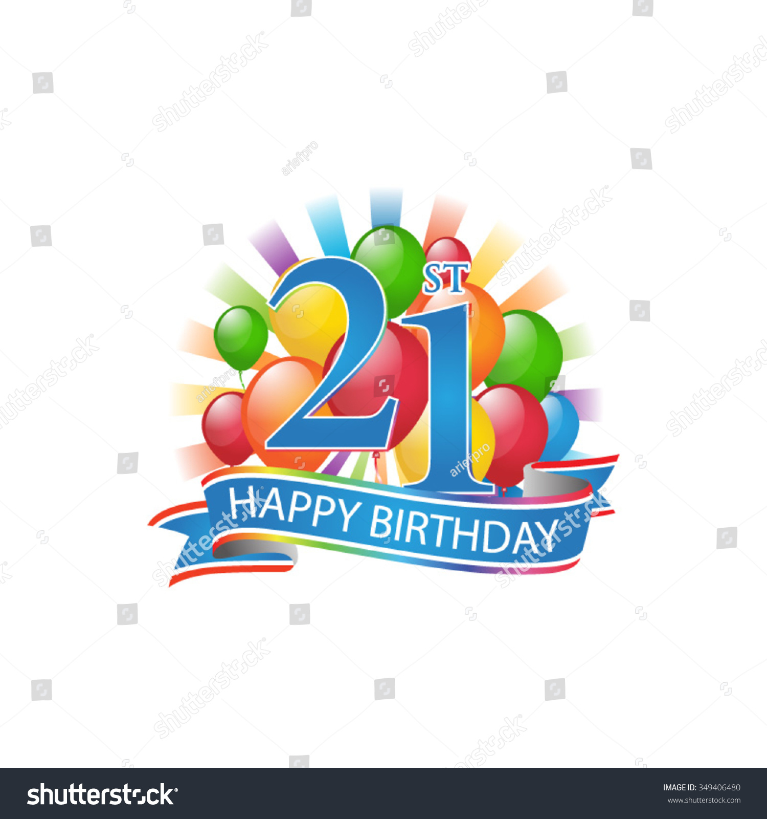 21st Colorful Happy Birthday Logo Balloons Stock Vector 349406480 ...