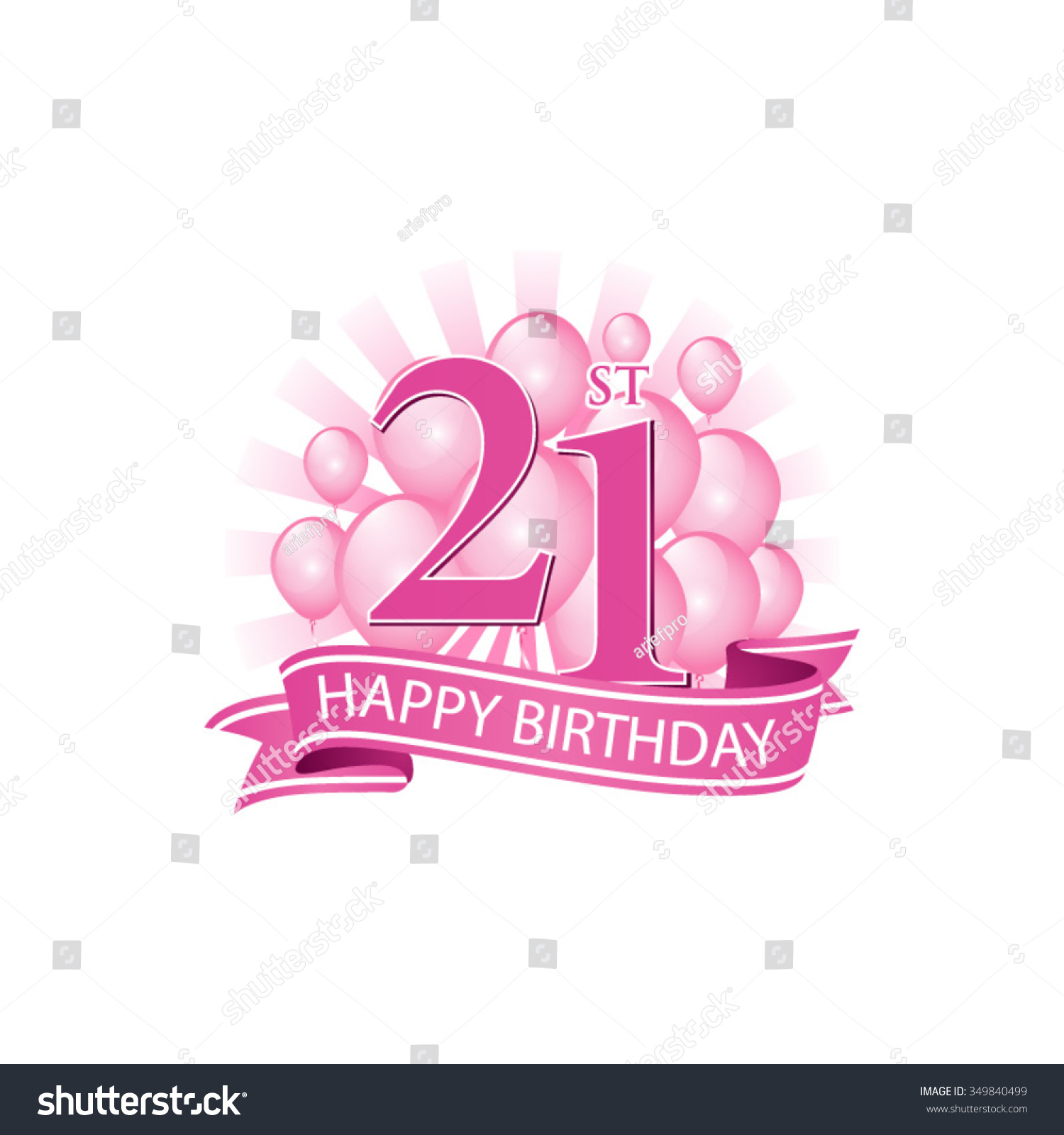 SVG of 21st pink happy birthday logo with balloons and burst of light svg