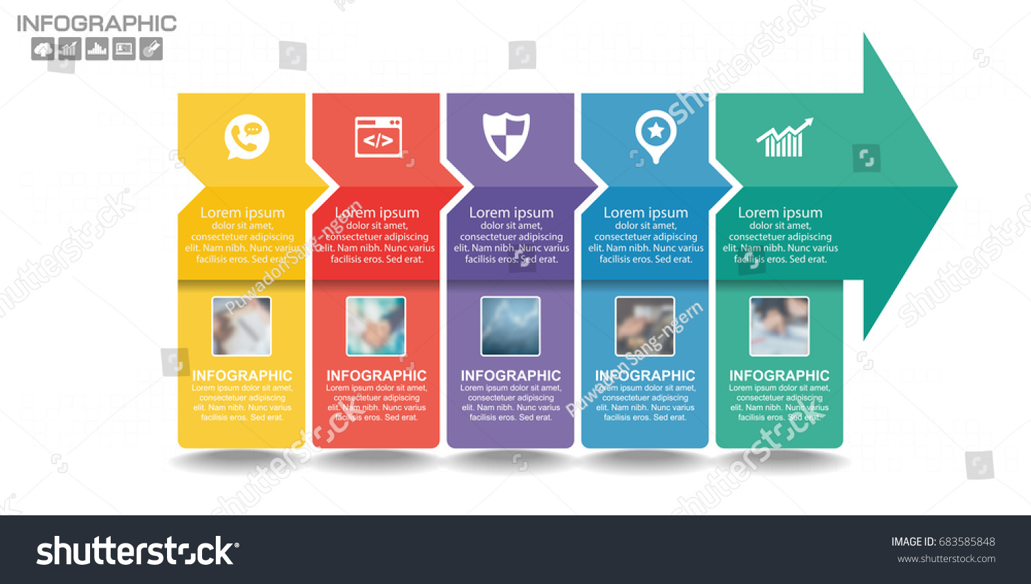 Vektor Stok 5 Steps Timeline Infographics Template Arrows Tanpa Royalti 683585848 Shutterstock 8927