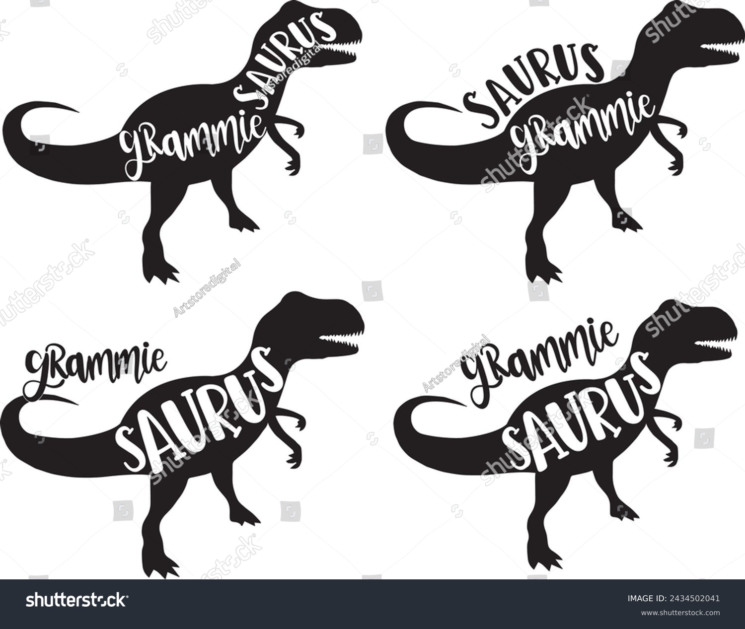 SVG of 4 styles grammie saurus, family saurus, matching family, dinosaur, saurus, dinosaur family, tRex, dino, t-rex dinosaur vector illustration file svg