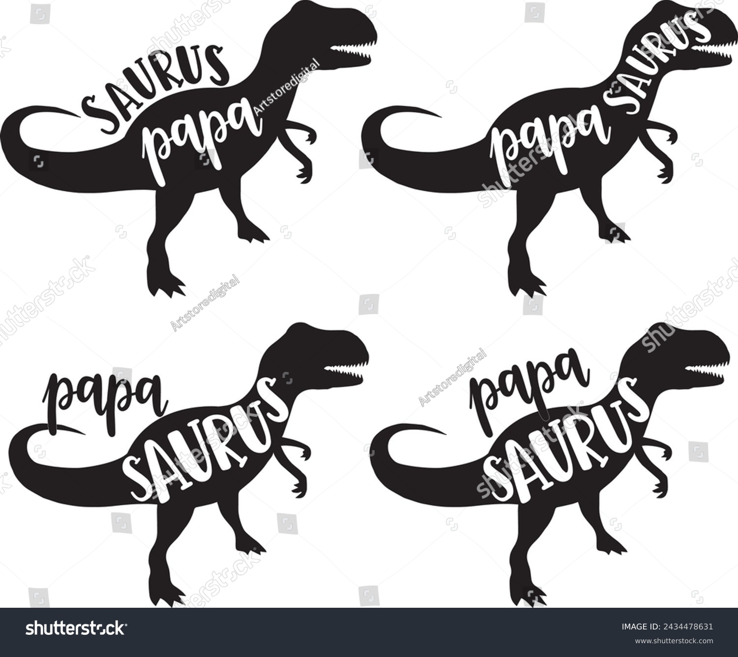 SVG of 4 styles papa saurus, family saurus, matching family, dinosaur, saurus, dinosaur family, tRex, dino, t-rex dinosaur vector illustration file svg