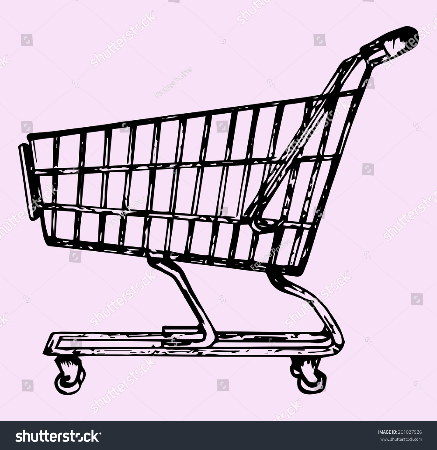 Supermarket Shopping Cart Doodle Style Sketch Stock Vector (Royalty