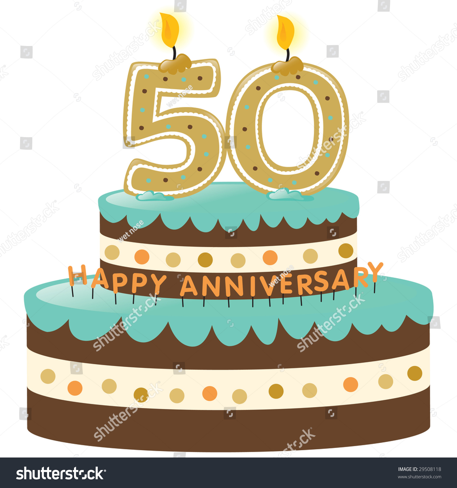 50th Anniversary Cake With Candles Isolated On White Stock Vector ...