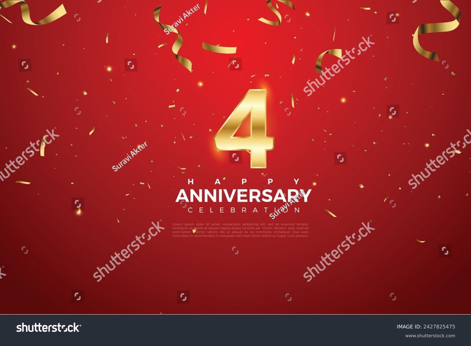 SVG of 4th Anniversary celebration, 4 Anniversary celebration On Red background for celebration event, festive illustration, Golden number 4 sparkling confetti, 4,5  svg