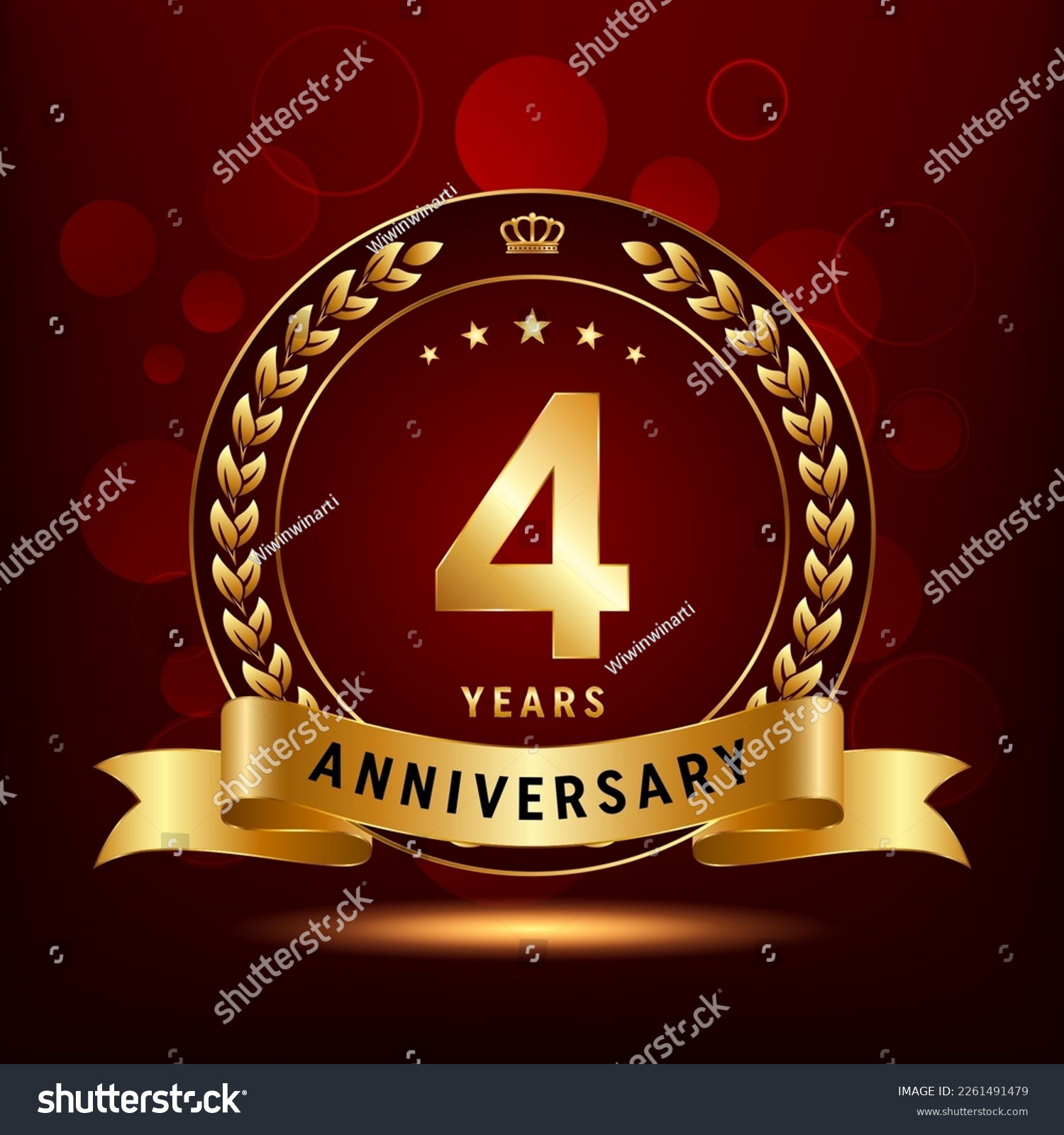 SVG of 4th Anniversary Celebration. Anniversary logo design with golden color laurel wreath for birthday celebration event, invitation, greeting card, banner, poster, flyer, flyer. Logo Vector Template svg