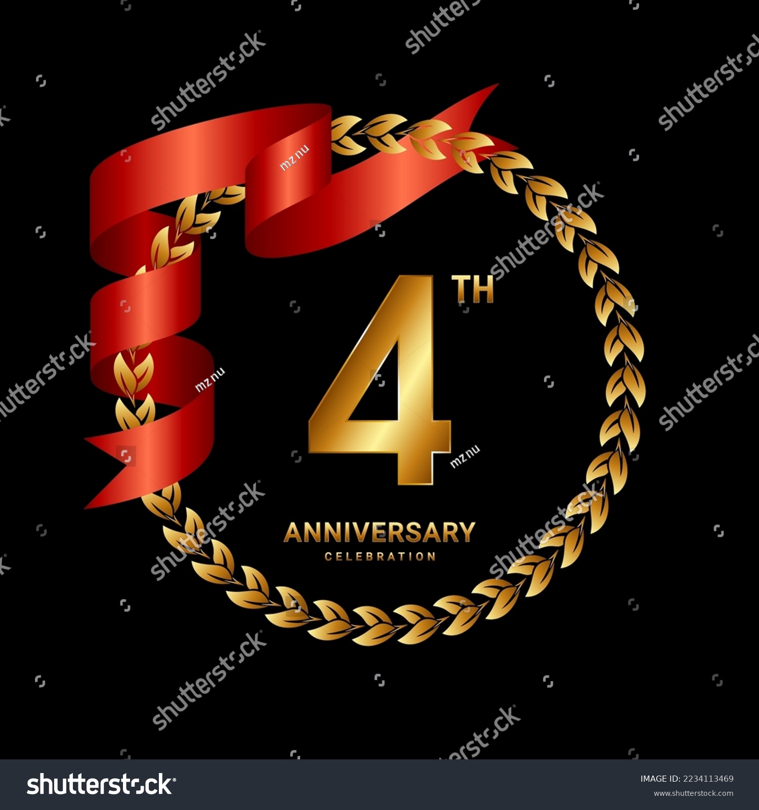 SVG of 4th Anniversary Celebration. Anniversary Logo Design with Laurel Wreath and Red Ribbon for Celebration Event, Wedding, Invitation, Greeting Card. Logo Vector Illustration svg