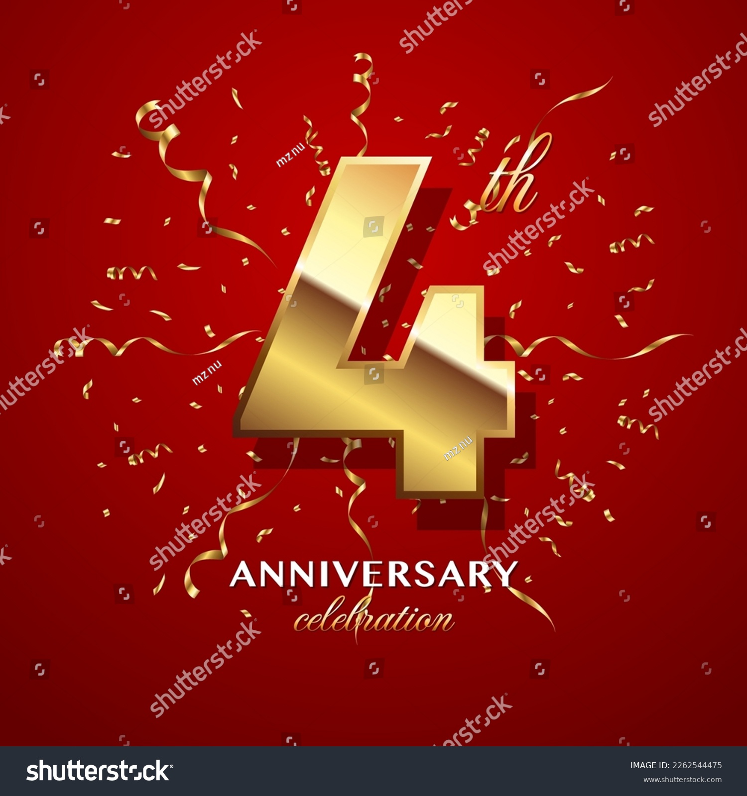 SVG of 4th Anniversary Celebration. logo design with golden numbers and text for birthday celebration event, invitation, wedding, greeting card, banner, poster, flyer, brochure. Logo Vector Template svg