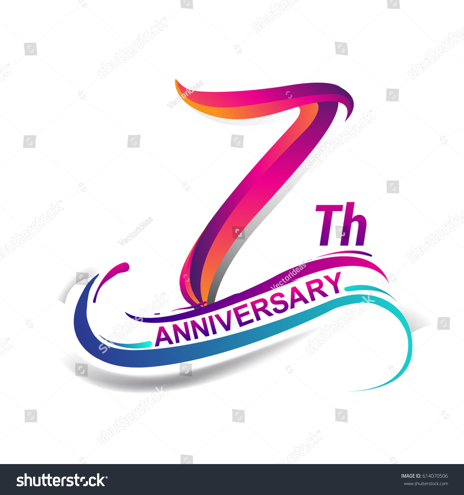 stock vector  th anniversary celebration logotype blue and red colored seven years birthday logo on white 614070506