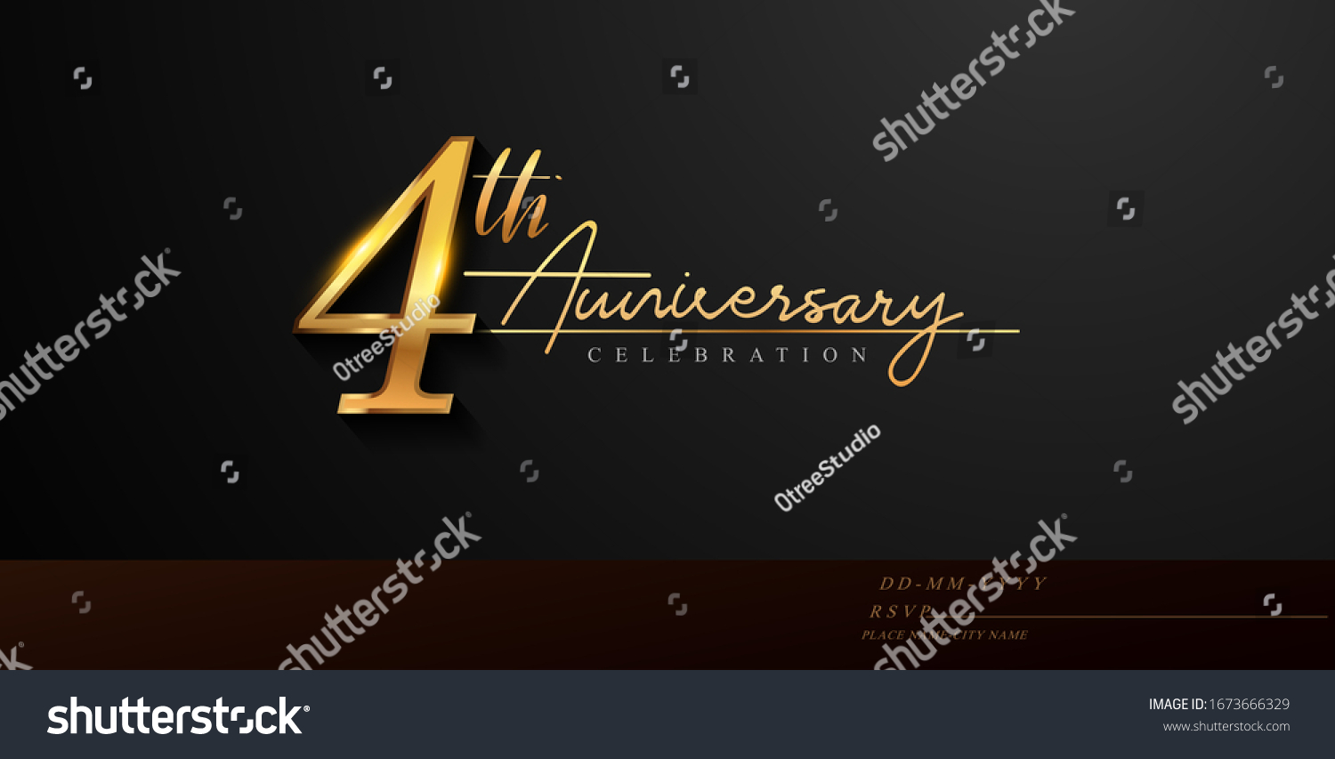 SVG of 4th anniversary celebration logotype with handwriting golden color elegant design isolated on black background. vector anniversary for celebration, invitation card, and greeting card. svg