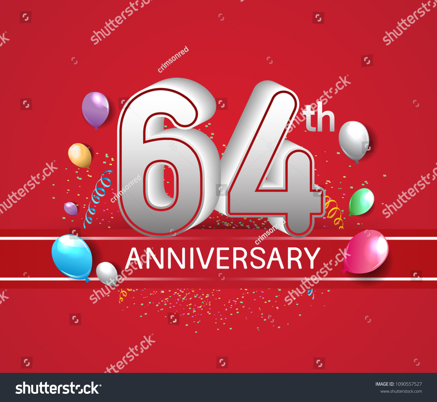 64th Anniversary Design Red Background Balloons Stock Vector (Royalty ...