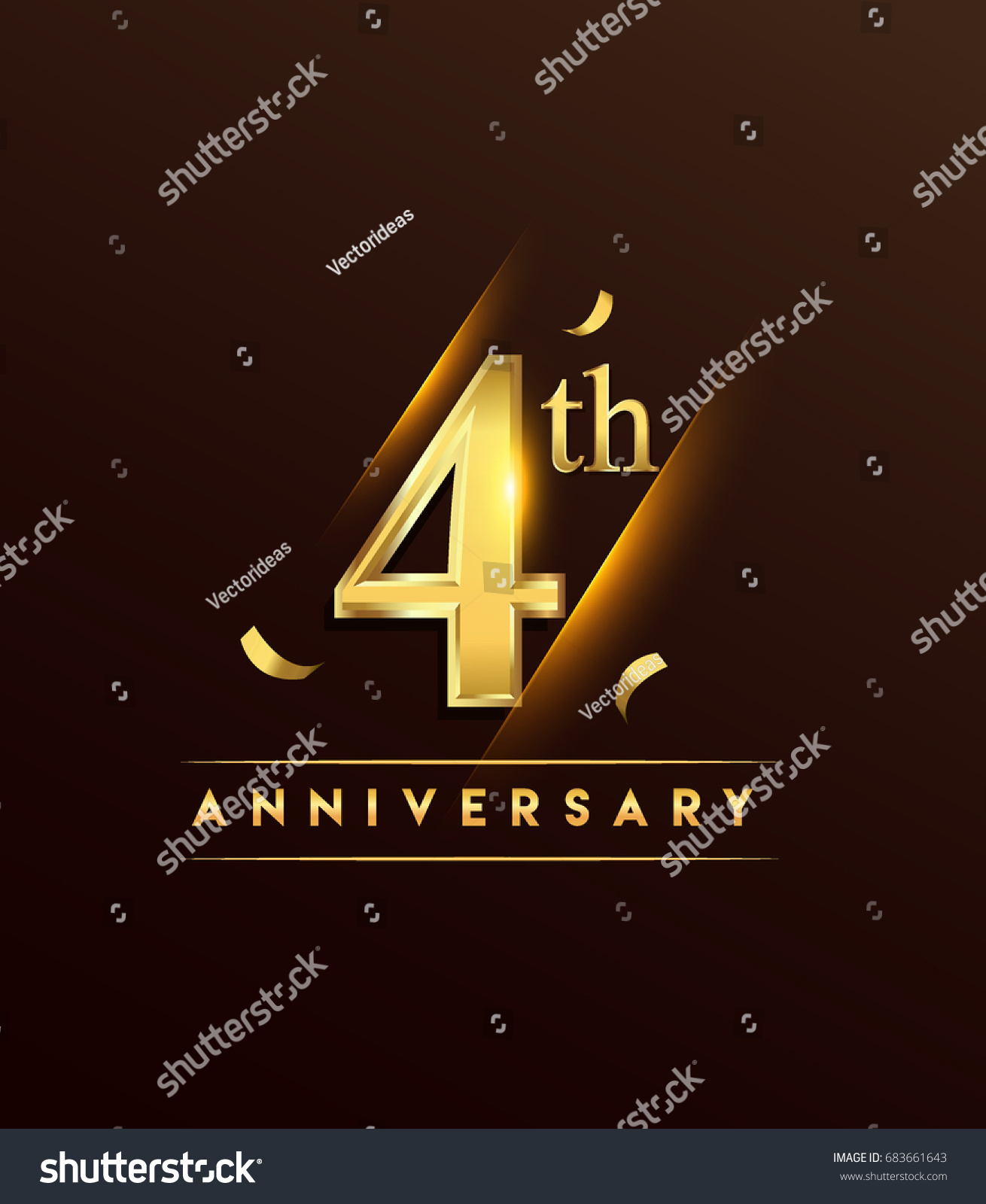 SVG of 4th anniversary glowing logotype with confetti golden colored isolated on dark background, vector design for greeting card and invitation card. svg