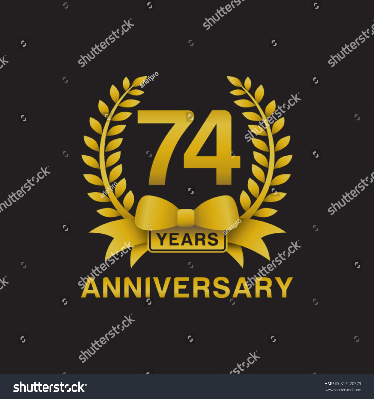 74th Anniversary Golden Wreath Logo Black Stock Vector Royalty Free