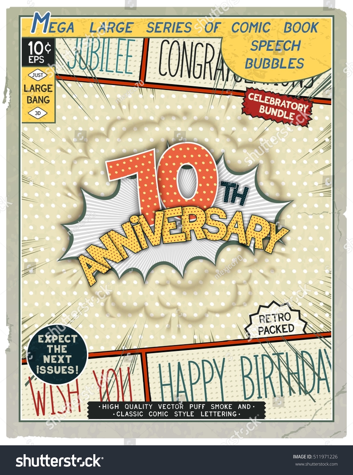 70 Th Anniversary Happy Birthday Placard Stock Vector 511971226 - Shutterstock