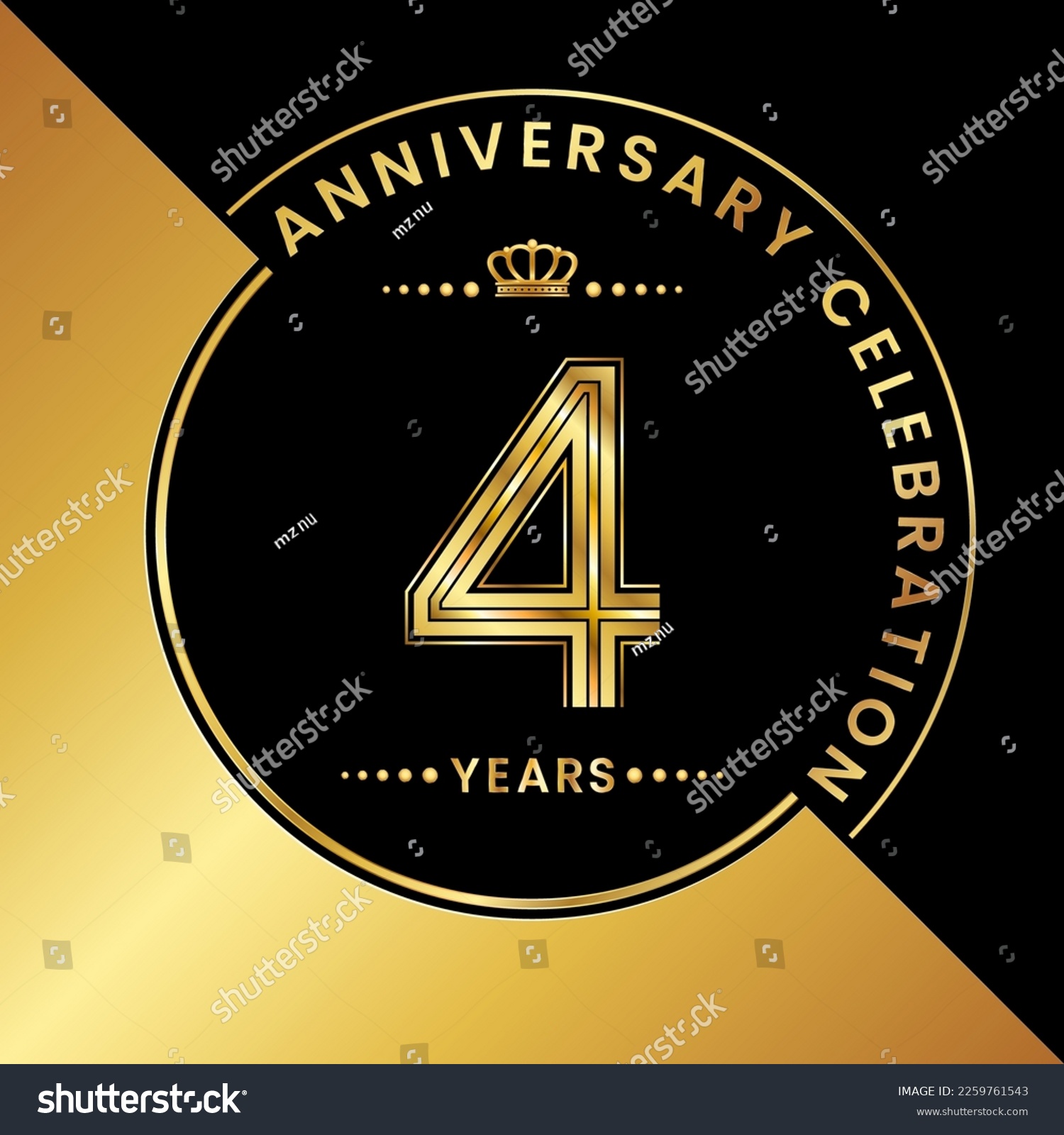 SVG of 4th Anniversary. logo design with golden numbers and text for birthday celebration event, invitation, wedding, greeting card, banner, poster, flyer, brochure. Logo Vector Template svg