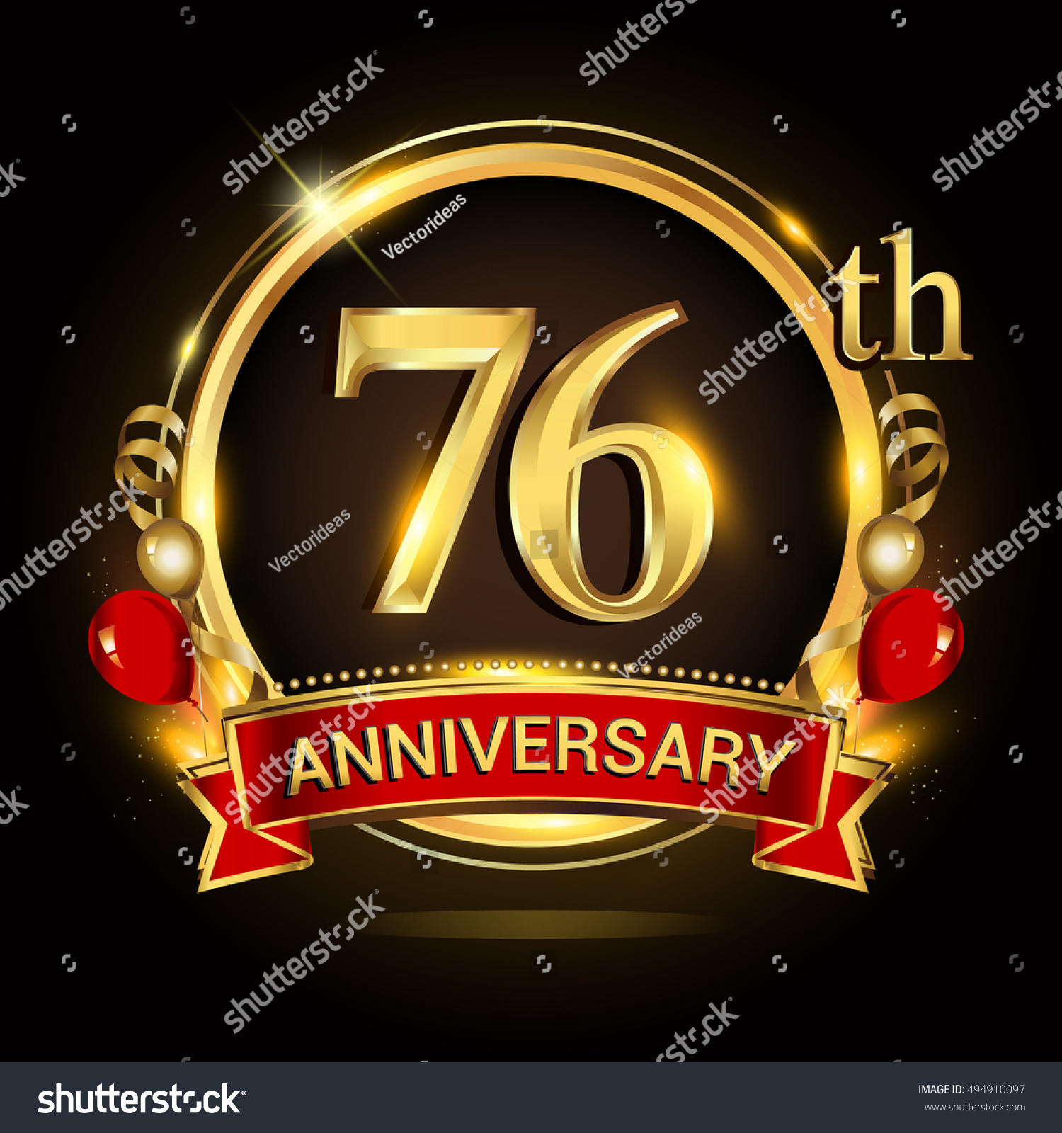 76th Anniversary Logo Golden Ringballoons Red Stock Vector Royalty Free 494910097 Shutterstock 5508
