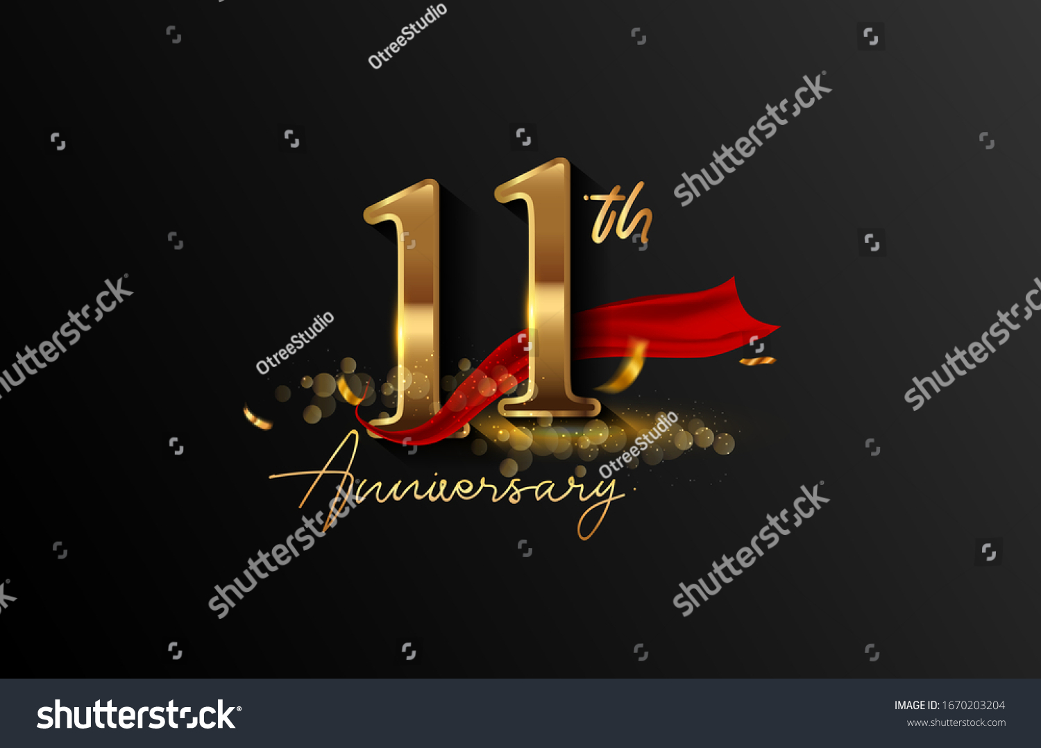 11th Anniversary Logo Red Ribbon Golden Stock Vector Royalty Free