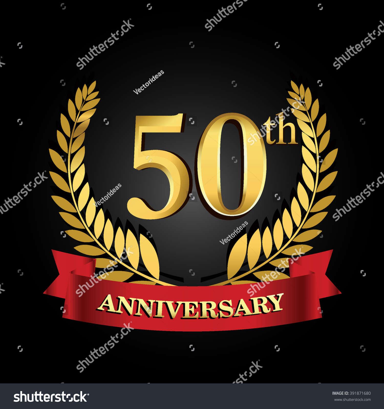 50th Anniversary Logo Red Ribbon Golden Stock Vector Royalty Free