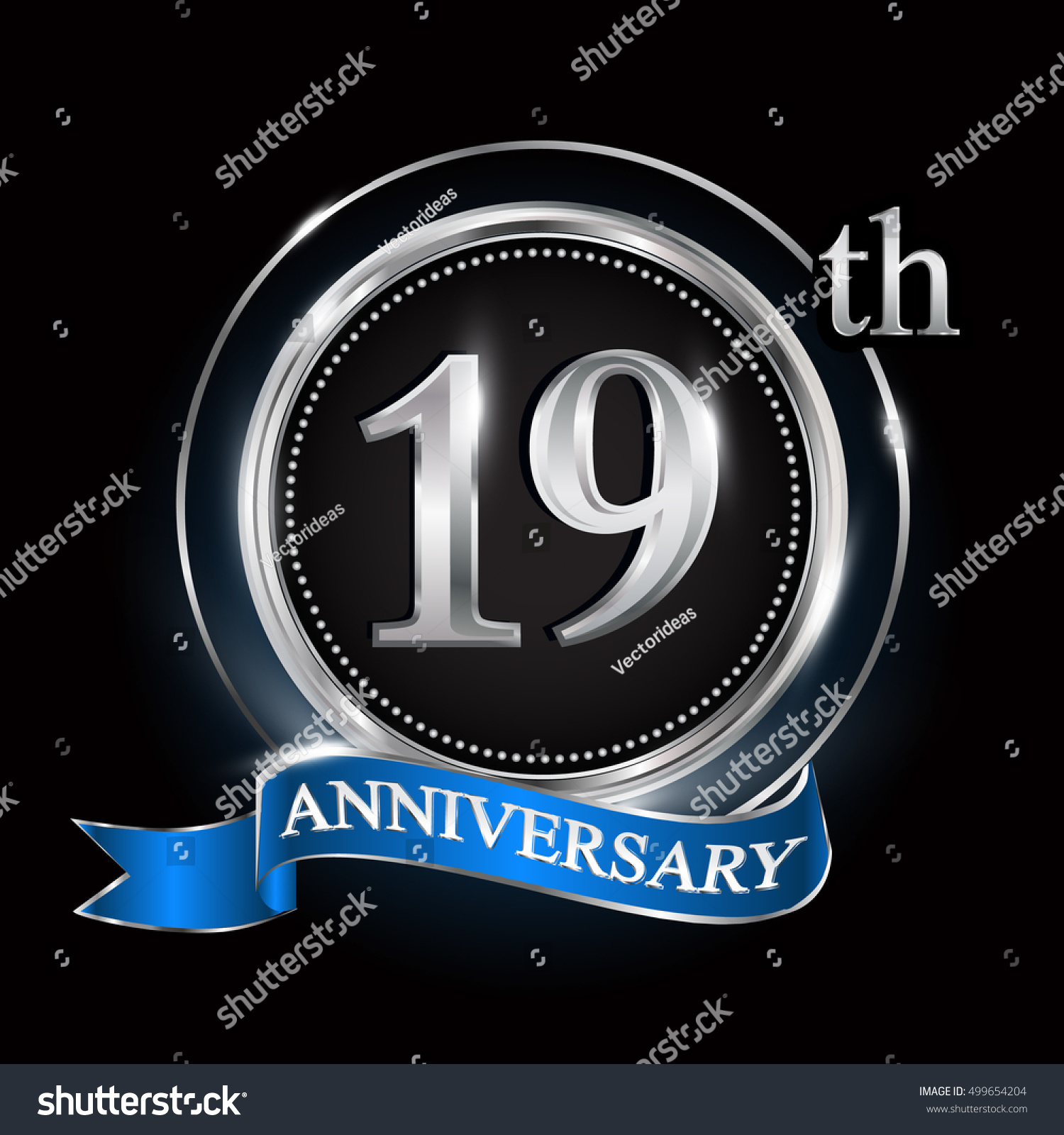 19th Anniversary Logo Silver Ring Blue Stock Vector (Royalty Free ...