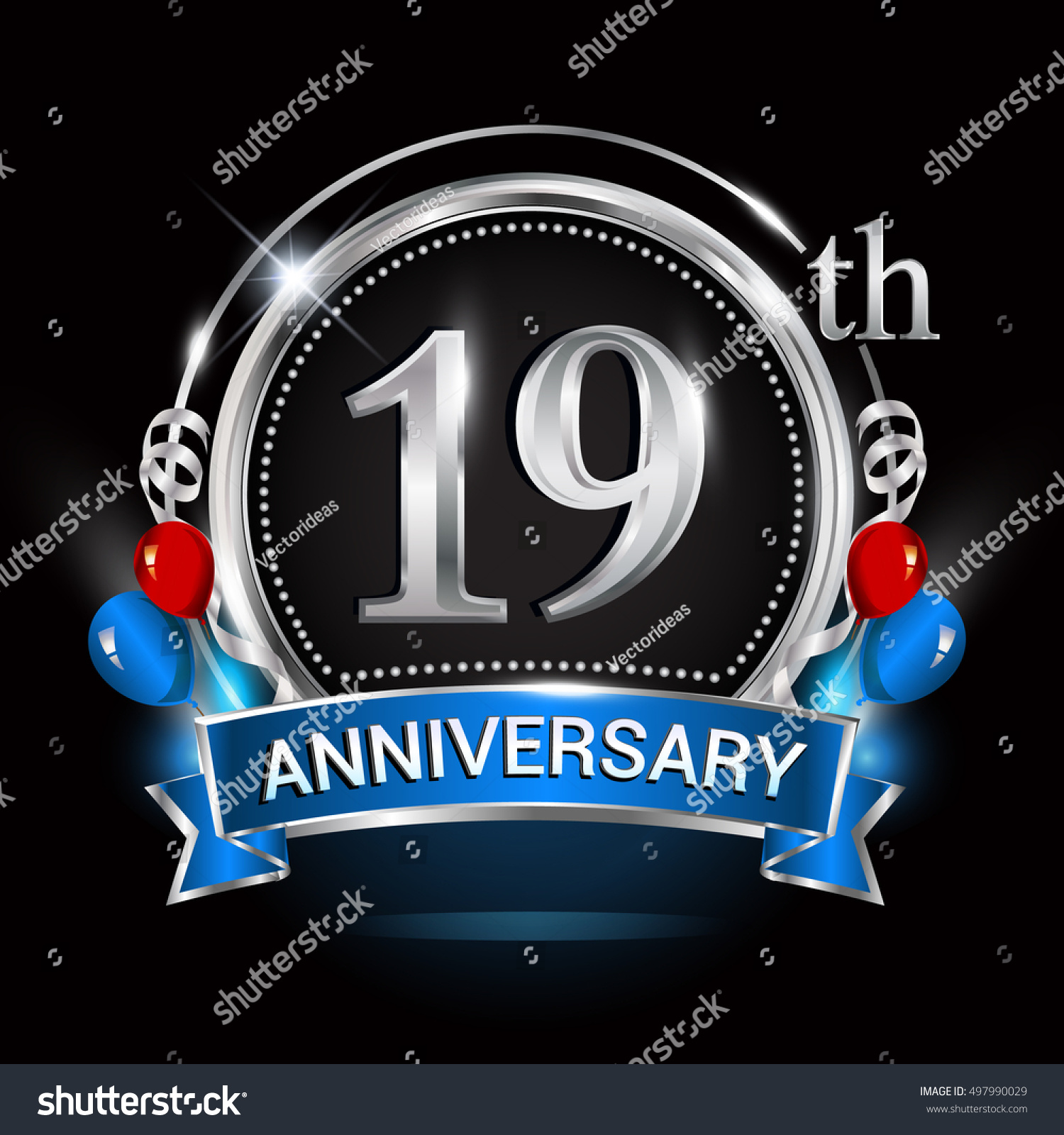 19th Anniversary Logo Silver Ringballoons Blue Stock Vector 497990029 ...