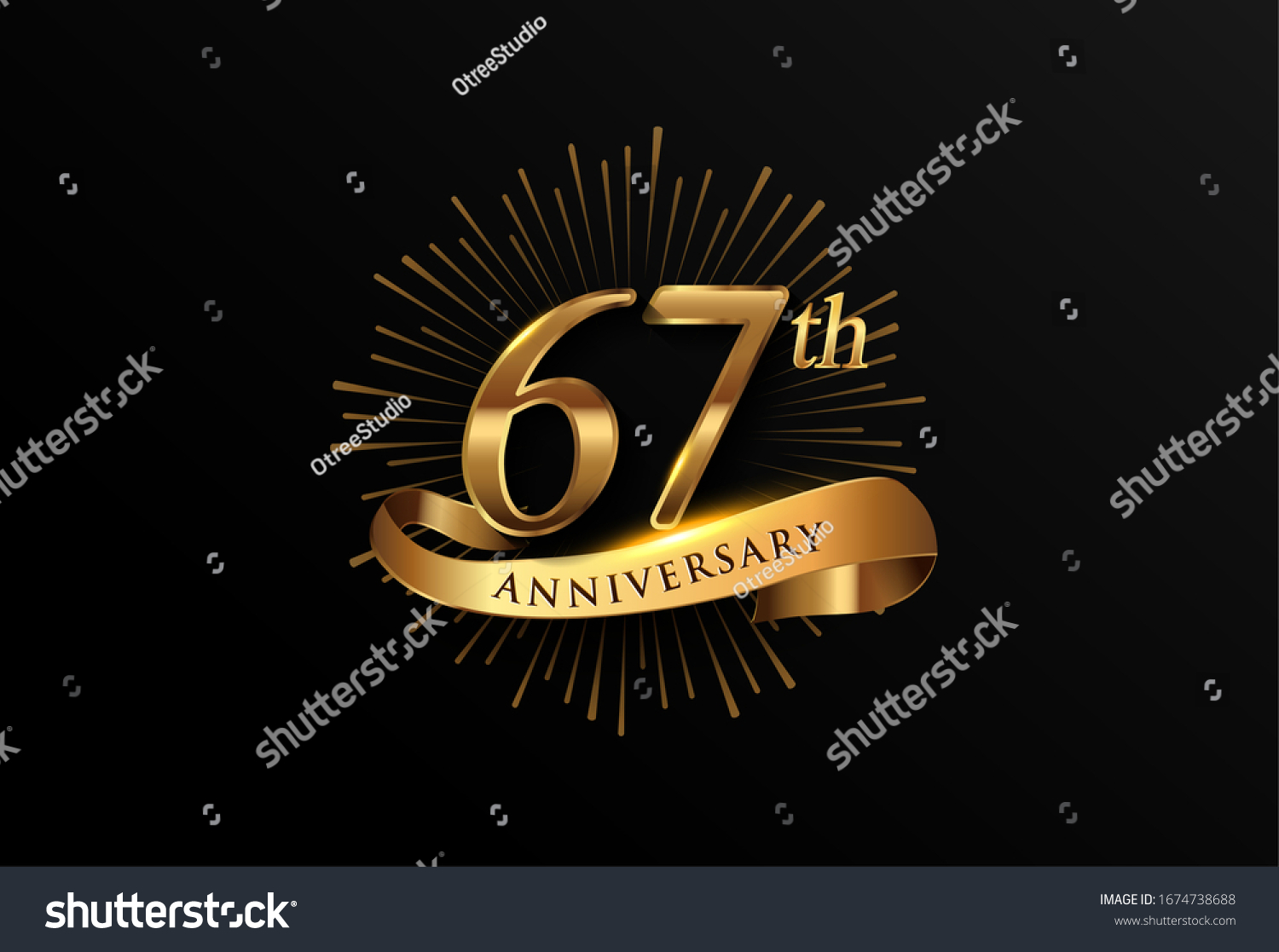 67th Anniversary Logotype Fireworks Golden Ribbon Stock Vector (Royalty ...