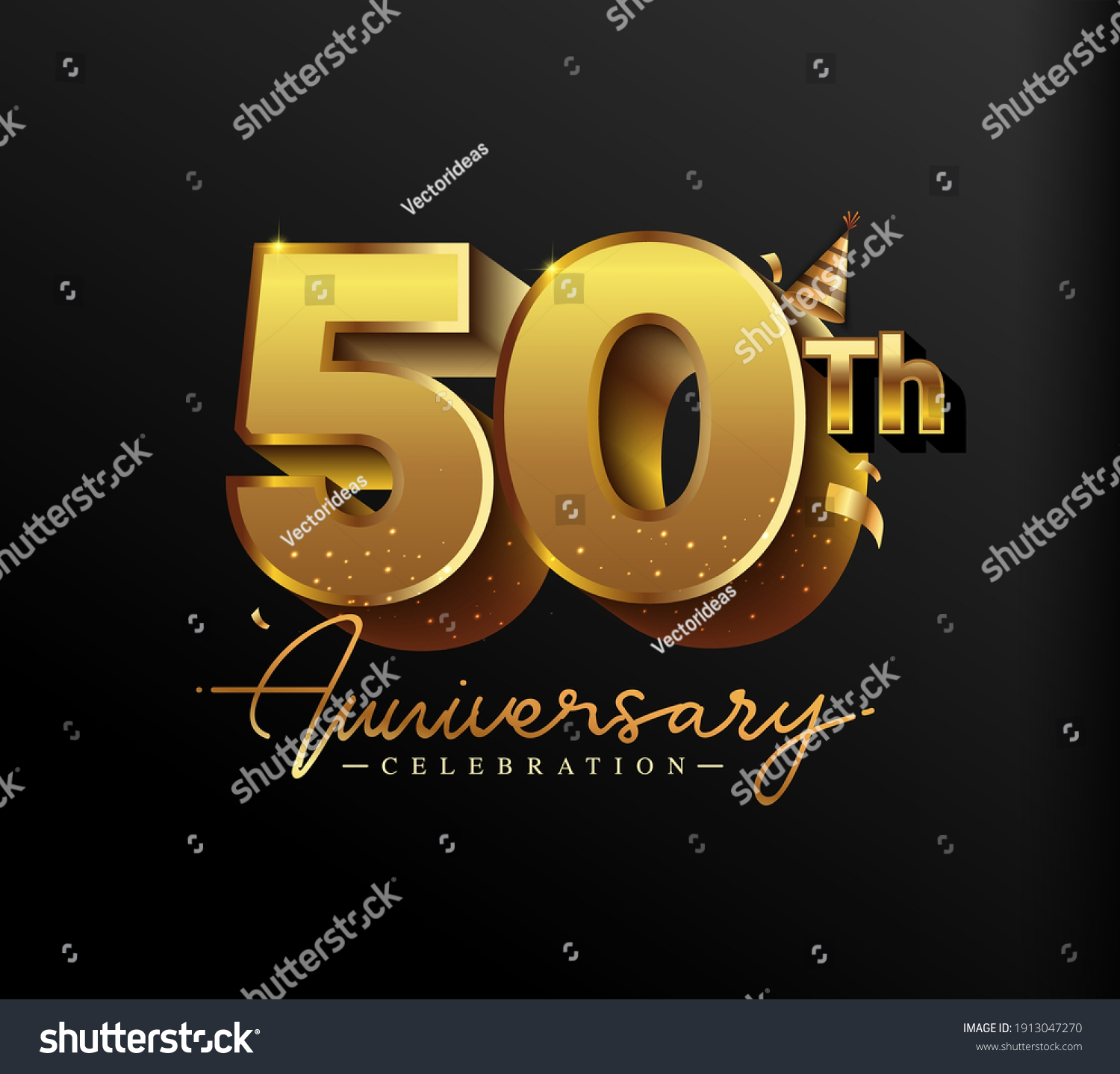 SVG of 50th Anniversary Logotype with Gold Confetti Isolated on Black Background, Vector Design for Greeting Card and Invitation Card svg