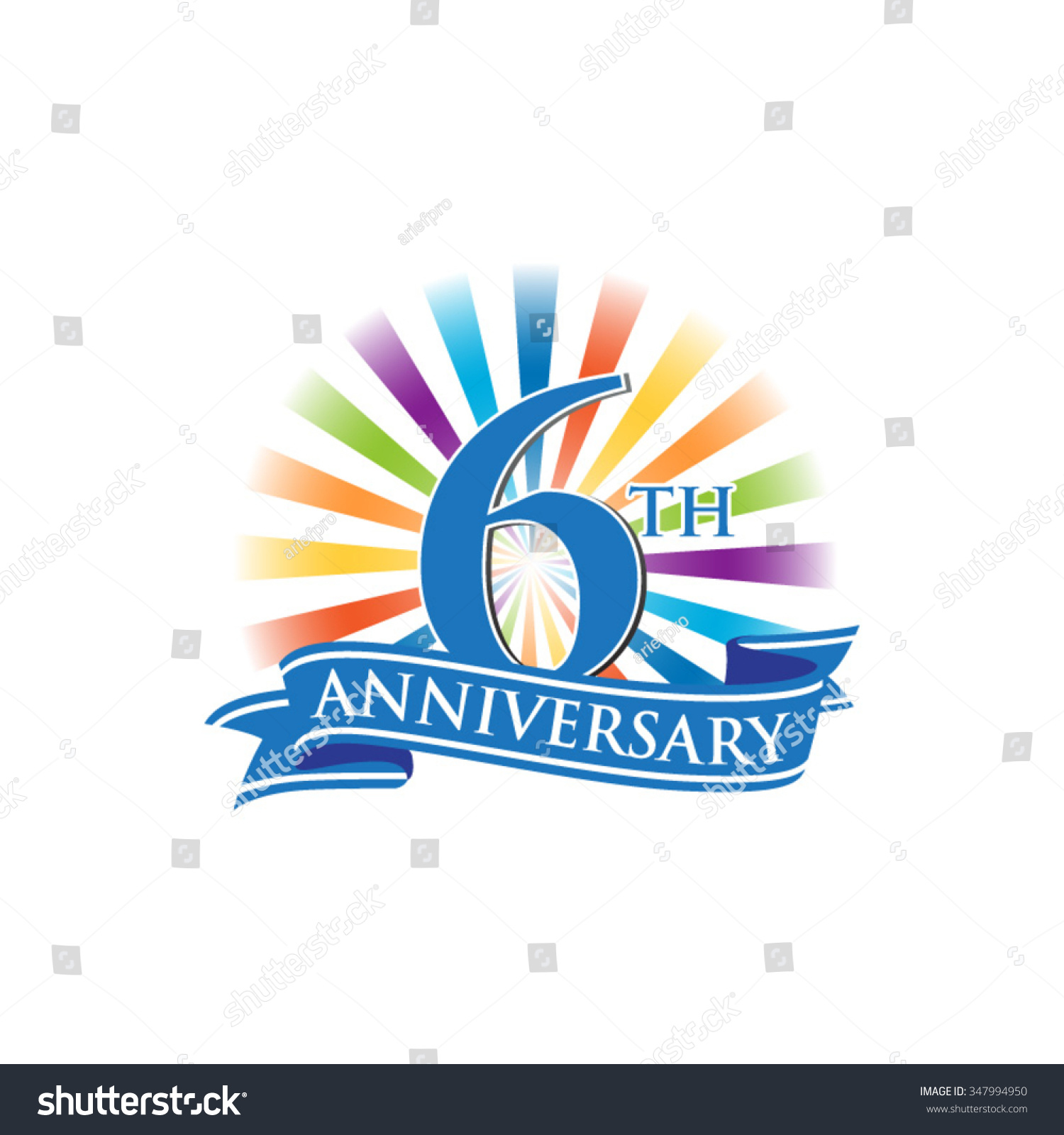 Th Anniversary Ribbon Logo With Colorful Rays Of Light Stock Vector Illustration