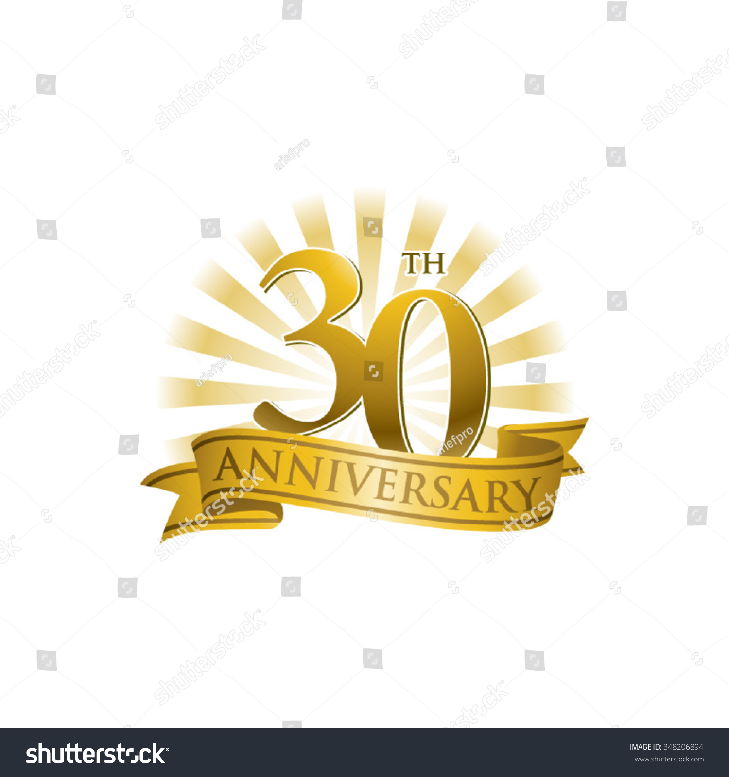 Th Anniversary Ribbon Logo Golden Rays Stock Vector Royalty Free Shutterstock