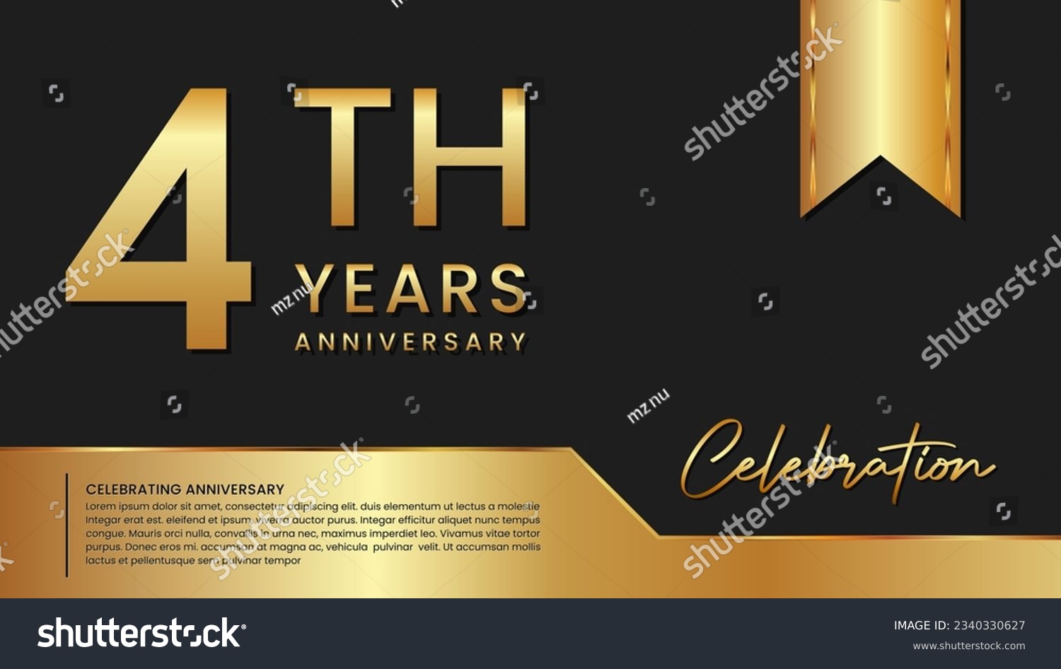 SVG of 4th anniversary template design in gold color isolated on a black and gold background, vector template svg