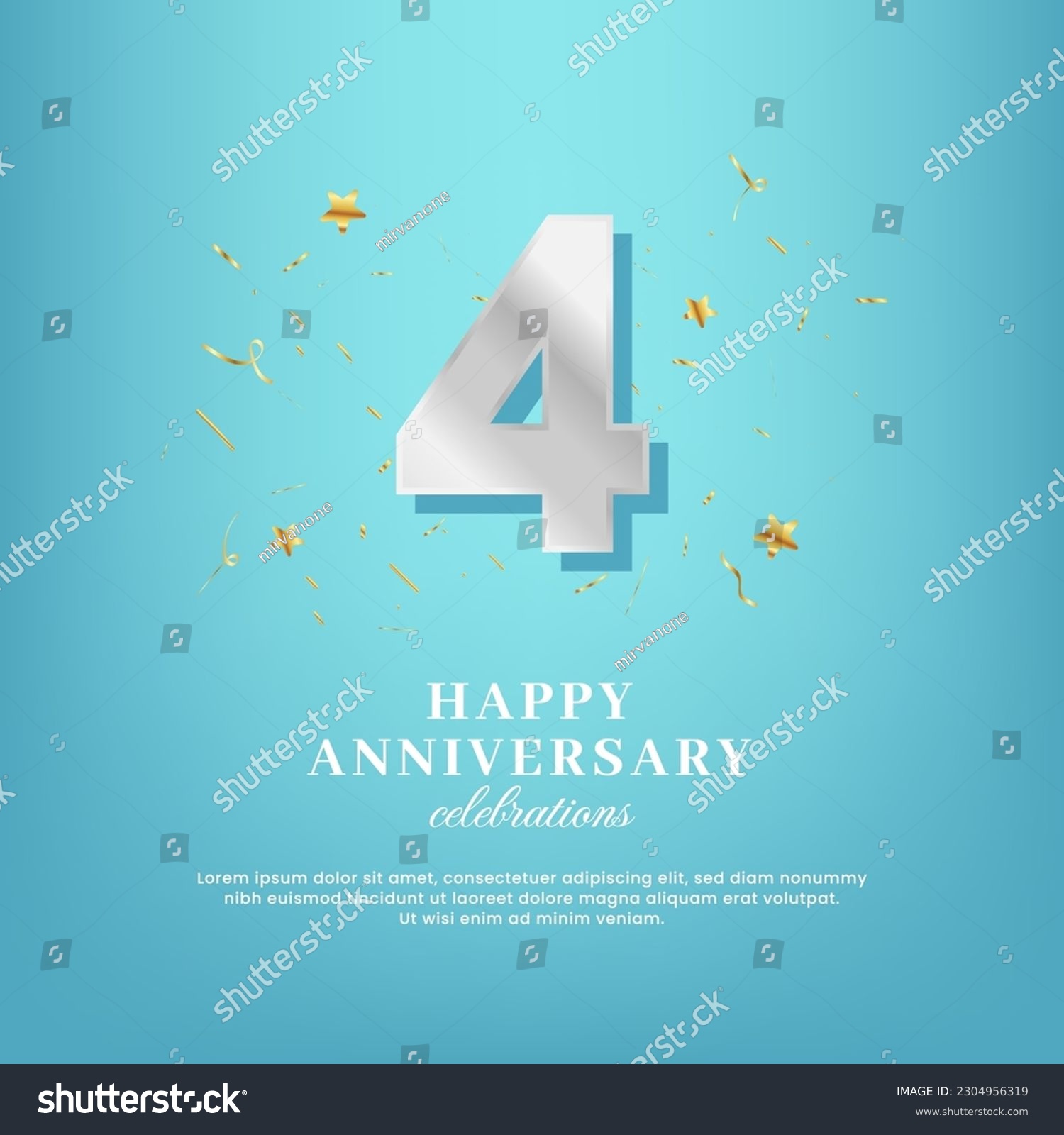 SVG of 4th anniversary vector template with a golden number and confetti spread on a gradient background svg
