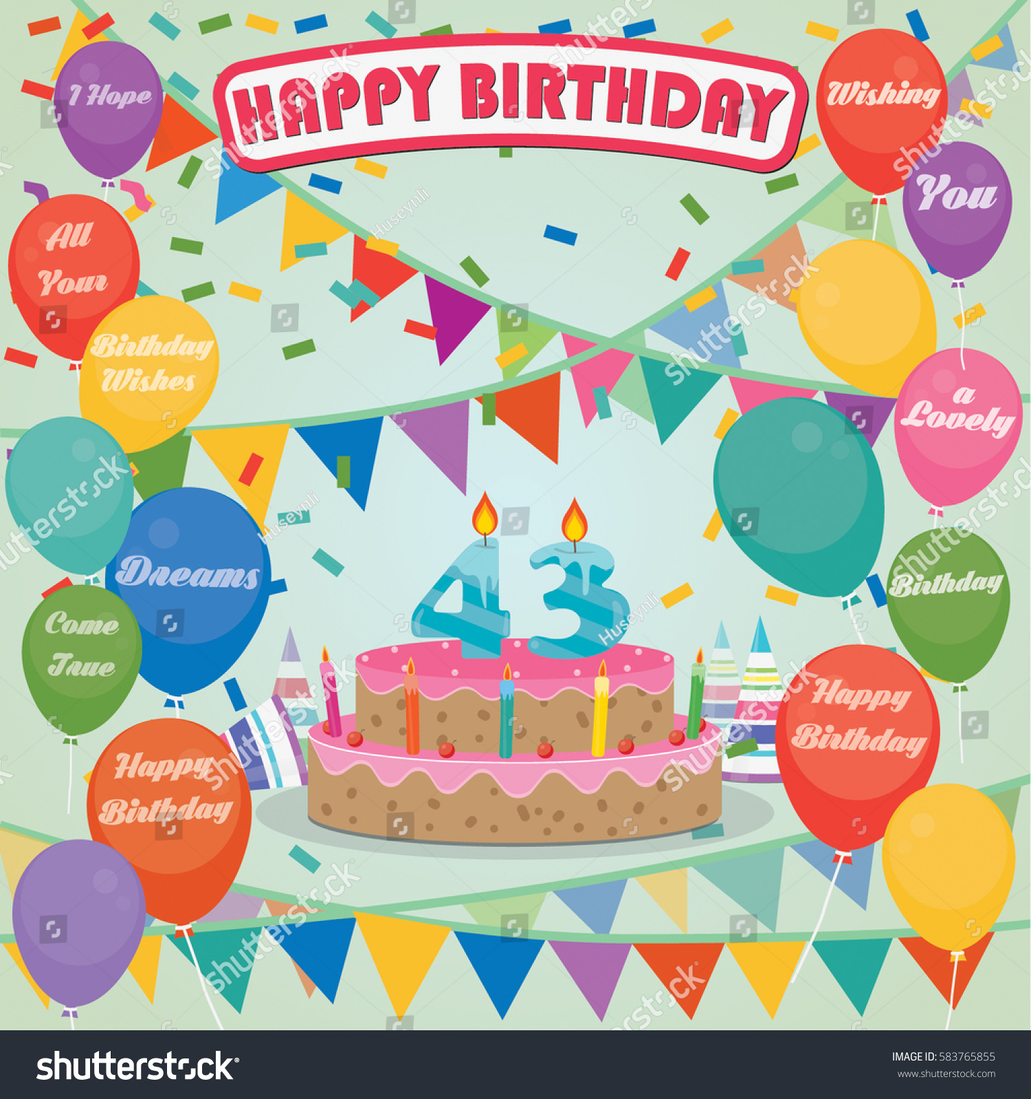 43th Birthday Cake Decoration Background Flat Stock Vector 583765855 ...