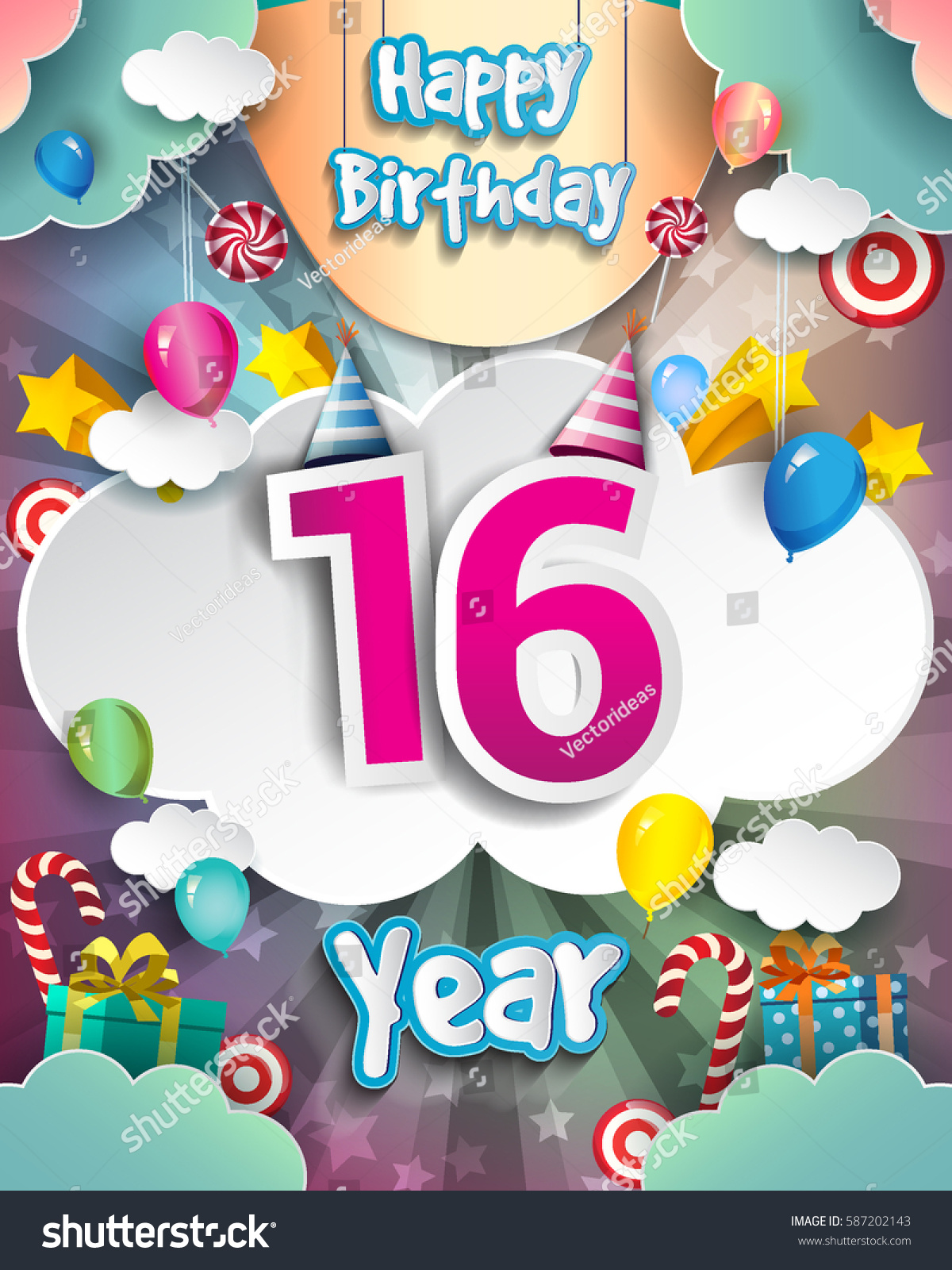 16th Birthday Celebration Greeting Card Design Stock Vector (Royalty ...