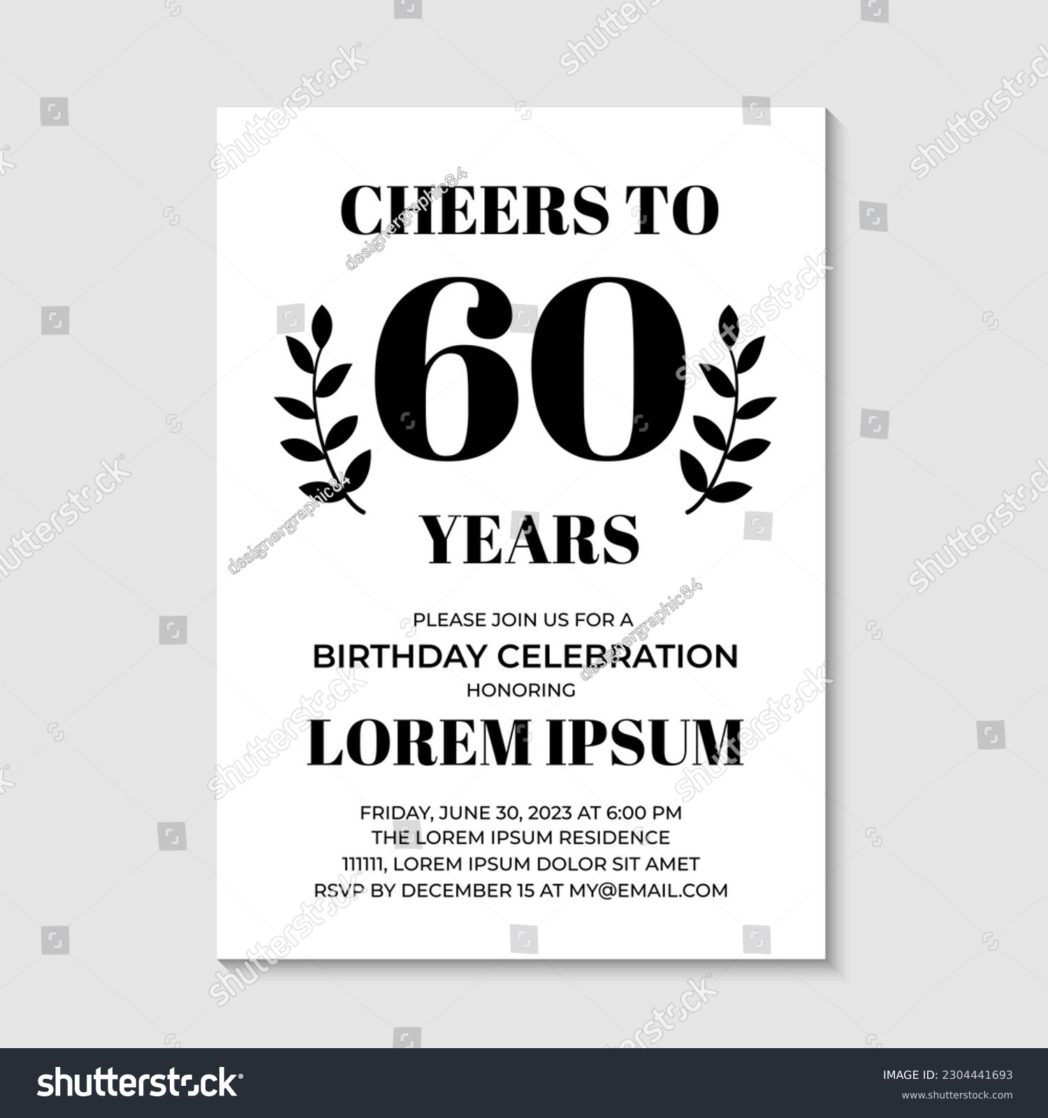 SVG of 60th Birthday or Anniversary invitation card. Birthday Party invite. Cheers to 60 years. Vector template. svg