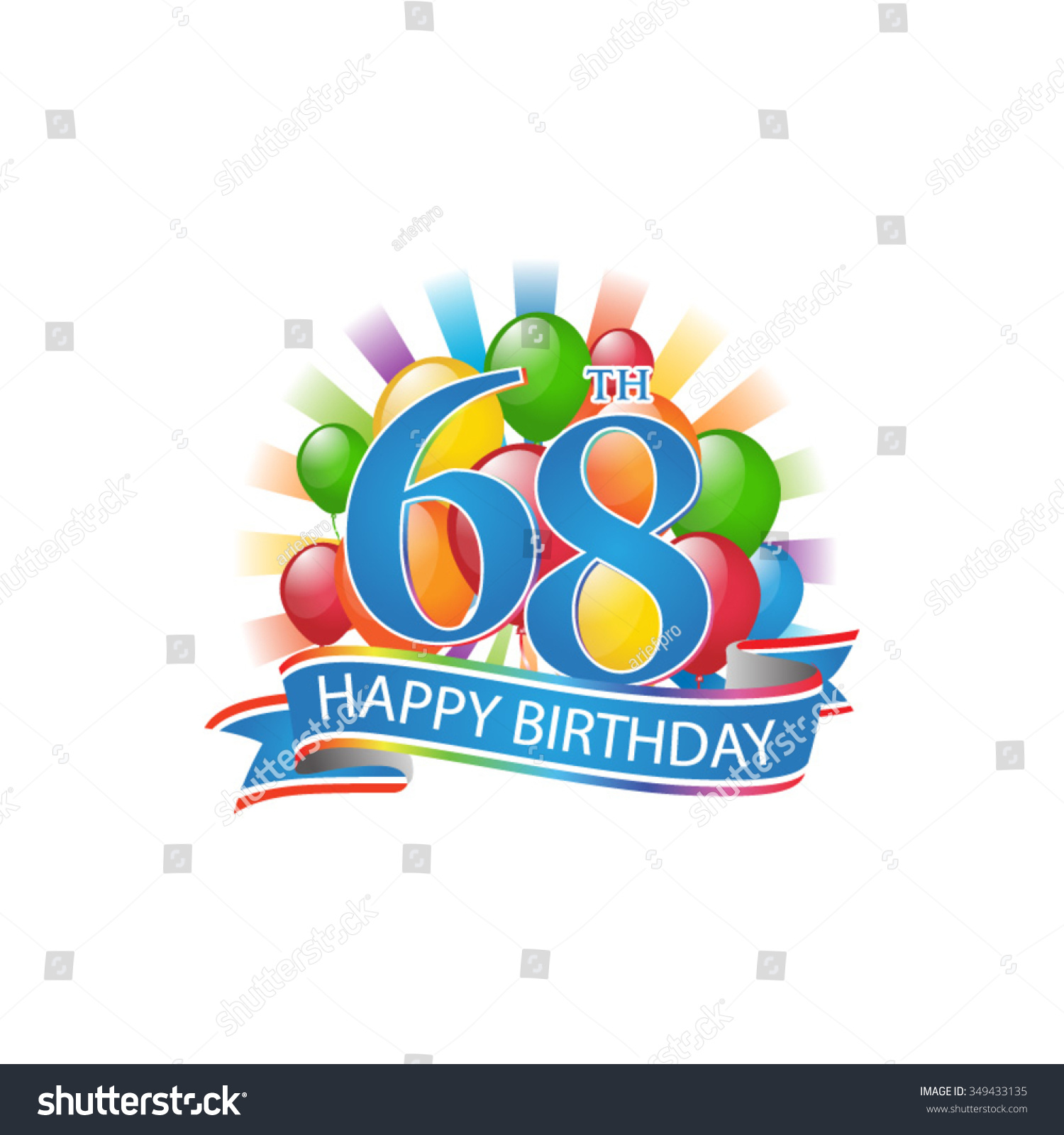 68th Colorful Happy Birthday Logo Balloons のベクター画像素材 ロイヤリティフリー