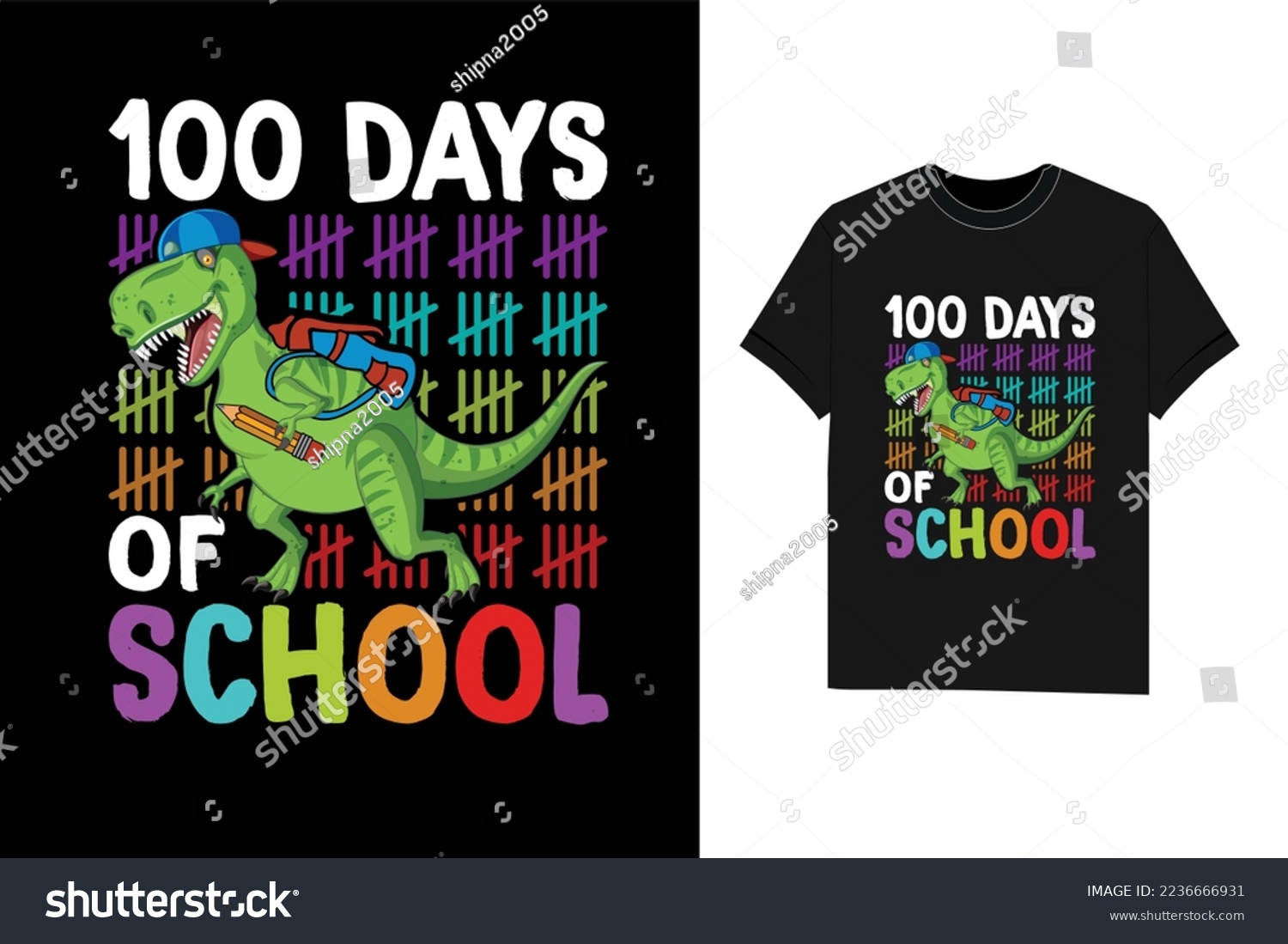 SVG of 100th day of school dinosaur t rex Happy 100th day of school t-shirt design vector Tshirt svg
