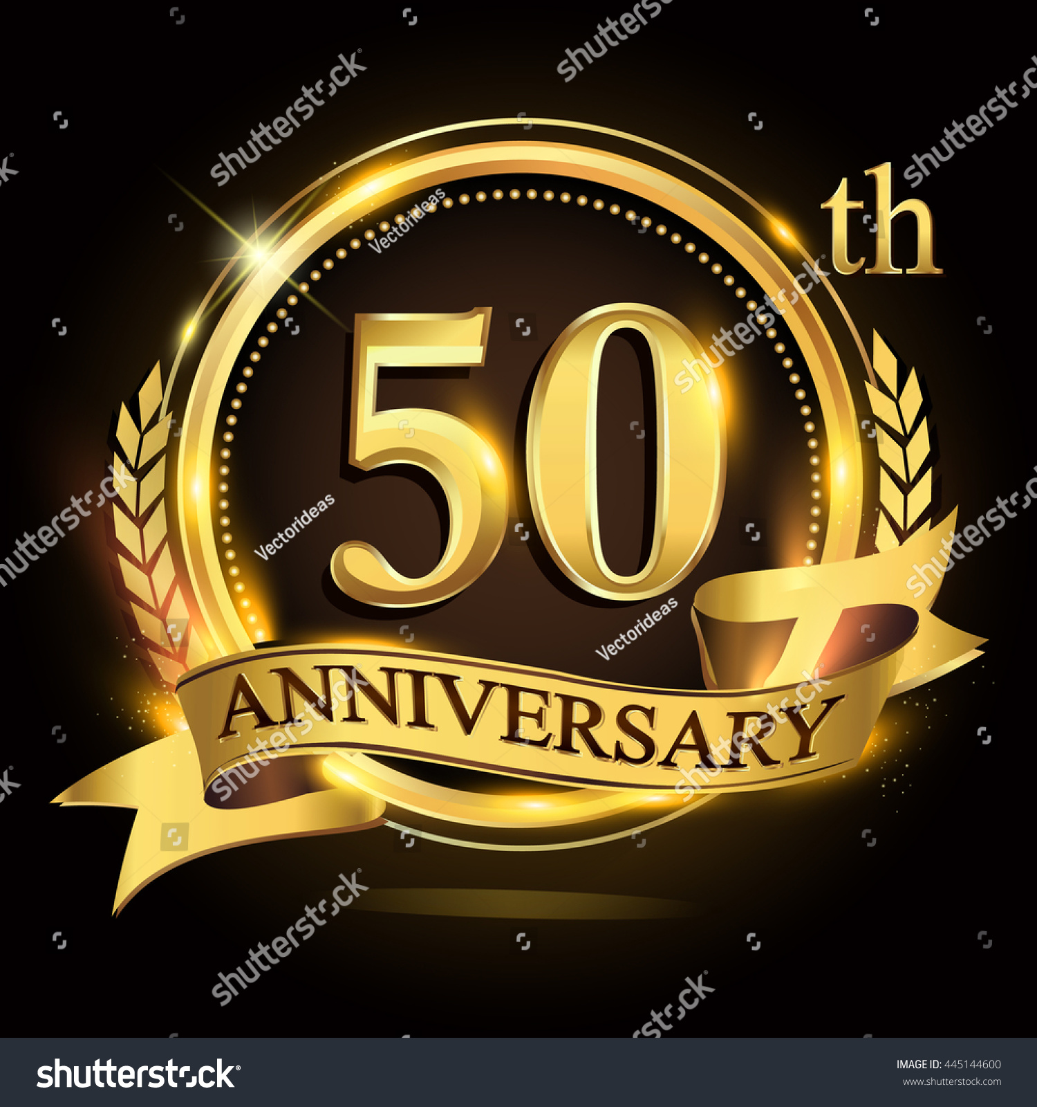 50th Golden Anniversary Logo Ring Ribbon Stock Vector Royalty Free 445144600 3832