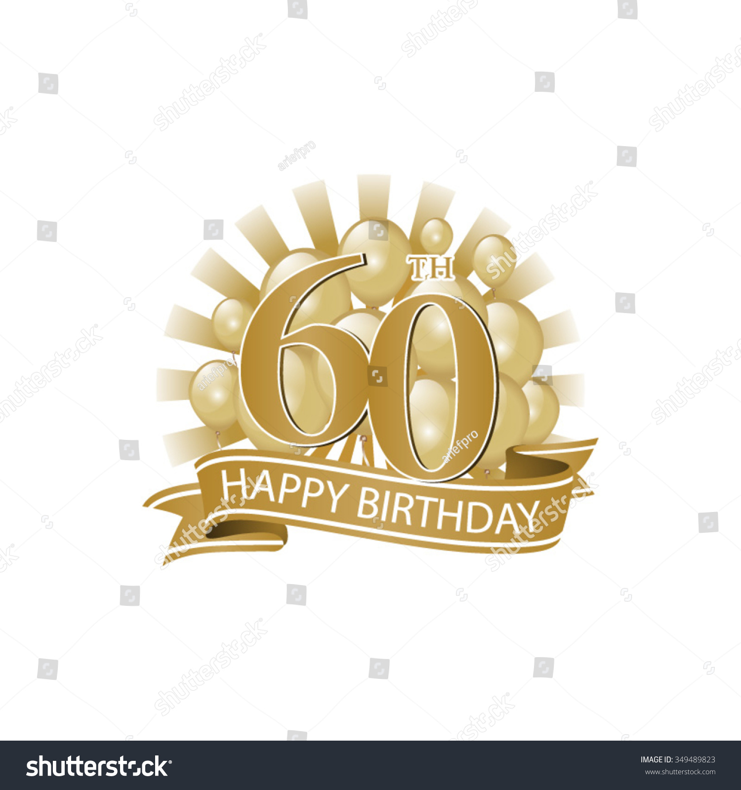 60th Golden Happy Birthday Logo Balloons のベクター画像素材 ロイヤリティフリー