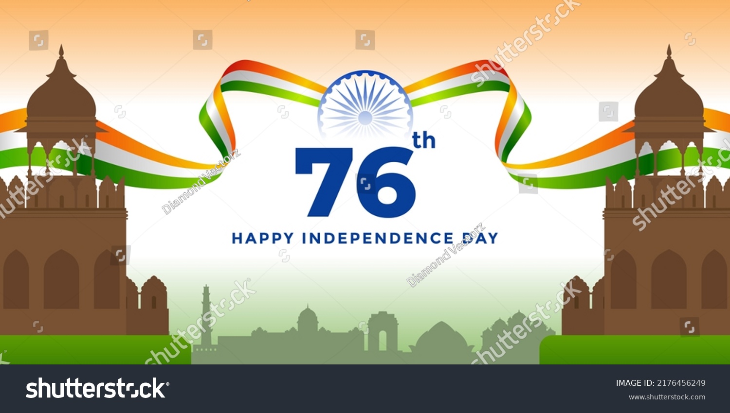 SVG of 76th Independence day of India greeting with tricolor Indian flag. 15th August template for website and social media. svg