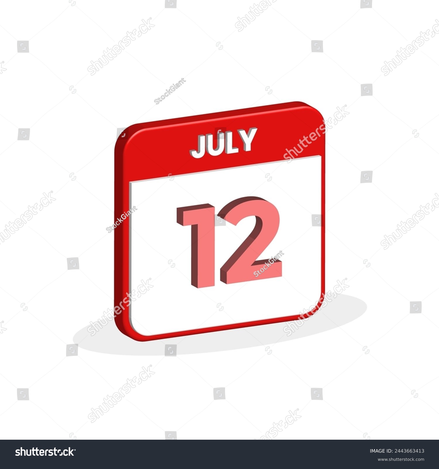 SVG of 12th July calendar 3D icon. 3D July 12 calendar Date, Month icon vector illustrator svg