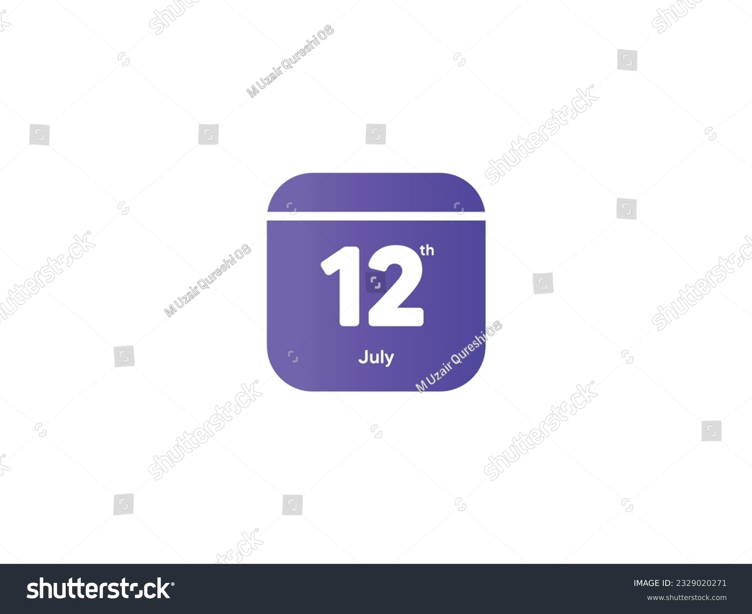SVG of 12th July calendar date month icon with gradient color, flat design style vector illustration svg