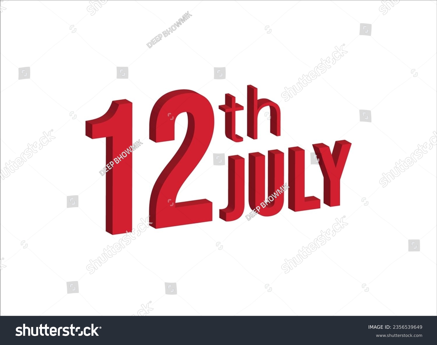 SVG of 12th july , Daily calendar time and date schedule symbol. Modern design, 3d rendering. White background. svg