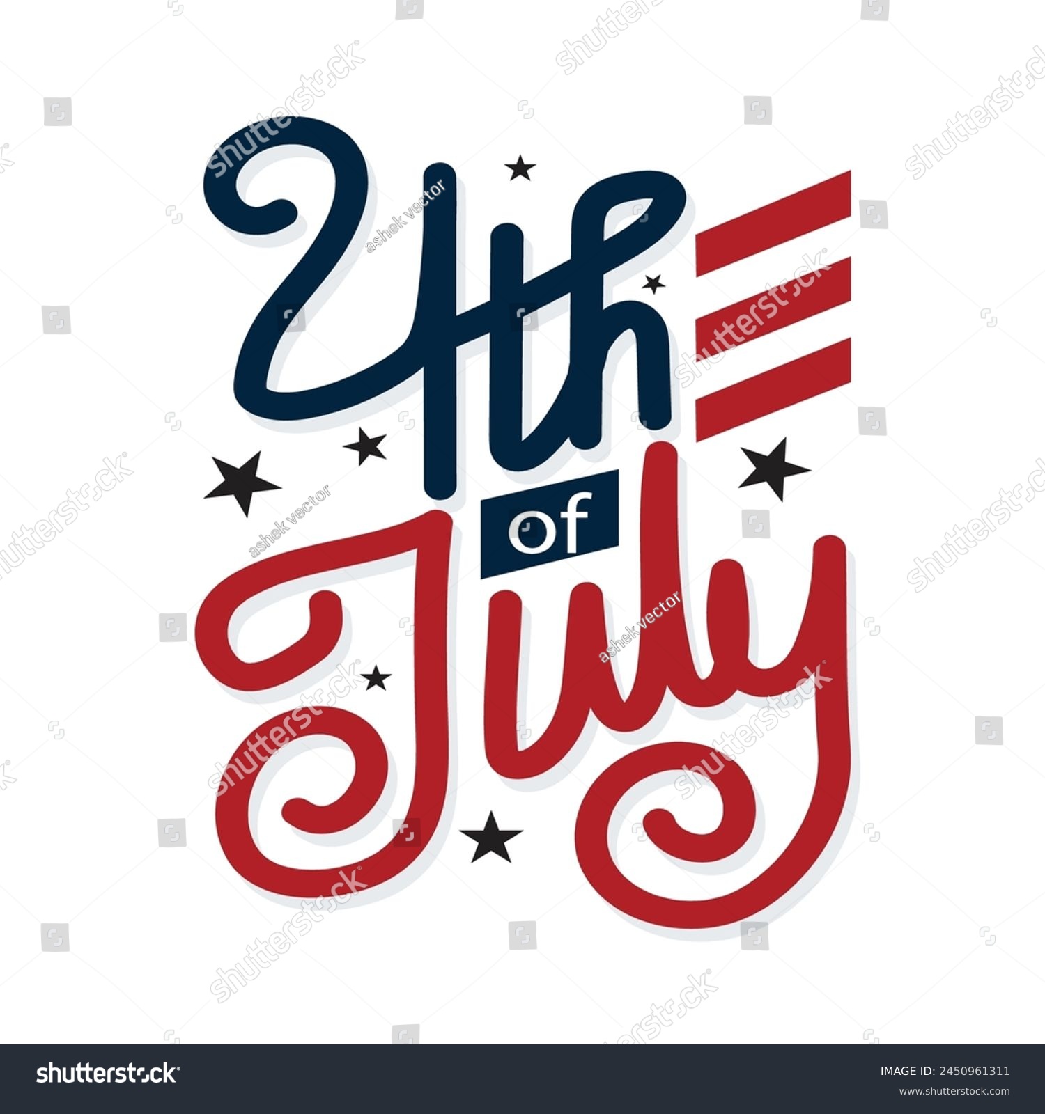 SVG of 4th of July hand written text vector illustration with red and blue color, stars and USA flag stripes. 4th July American Independence Day. Banner, poster, greeting card. 4th July typography. svg