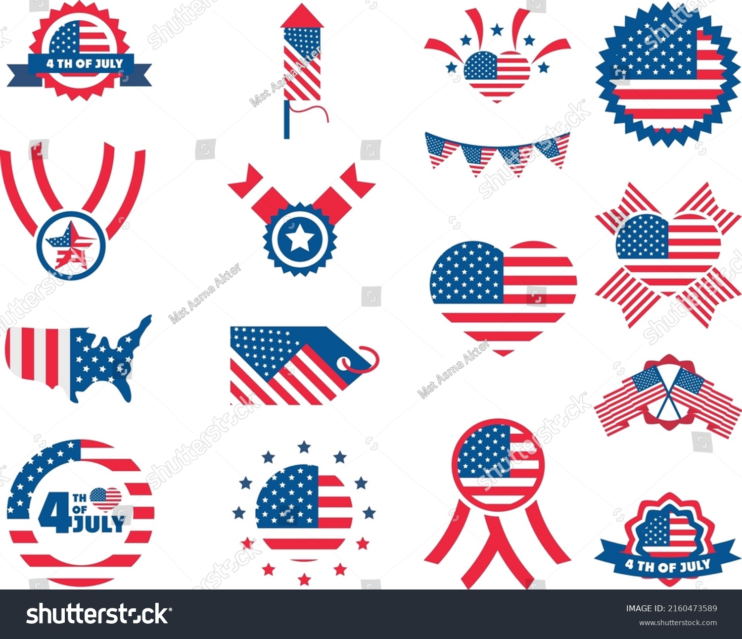 SVG of 
4th of July independence day celebration honor memorial American flag icons set block and flat style icon svg
