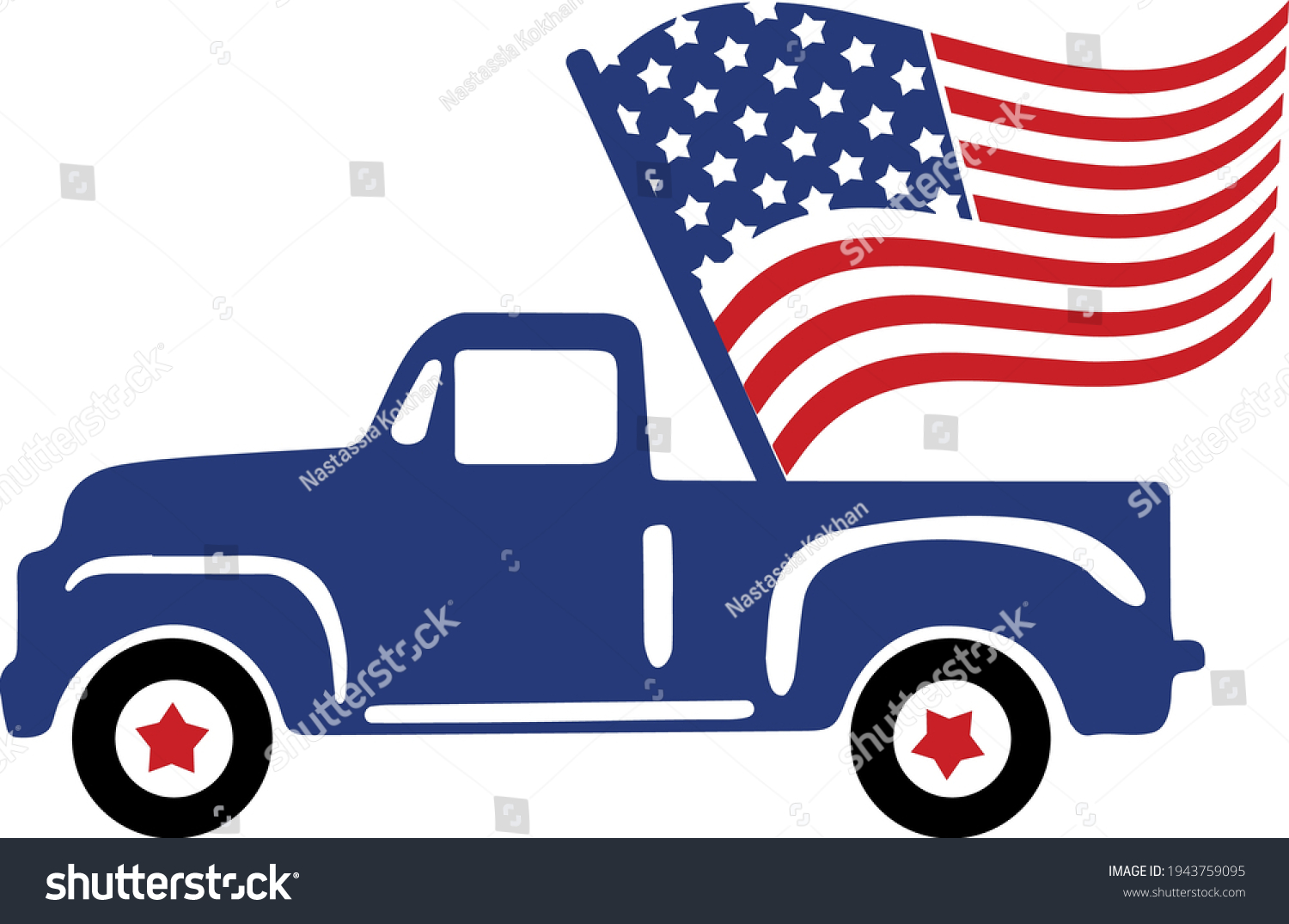 SVG of 4th of July Svg vector Illustration isolated on white background. Independence day party decor. 4th of July truck with stars and stripes. Vintage truck Independence day for scrapbooking, card, shirt. svg