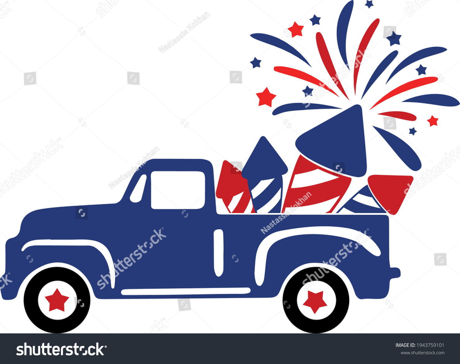 SVG of 4th of July Svg vector Illustration isolated on white background. Independence day party decor. 4th of July truck with stars and stripes. Vintage truck Independence day for scrapbooking, card, shirt. svg
