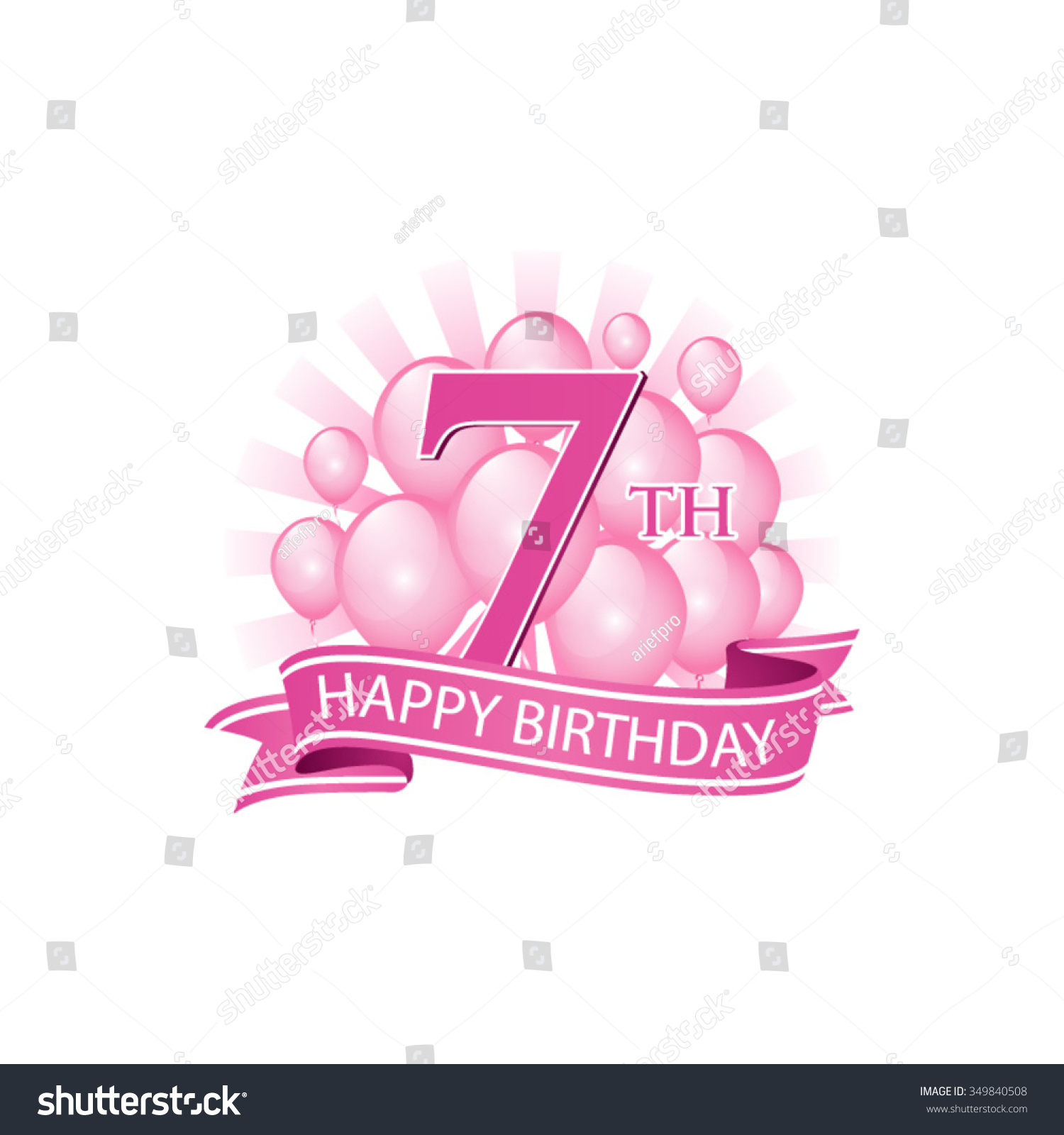 7th Pink Happy Birthday Logo Balloons のベクター画像素材 ロイヤリティフリー