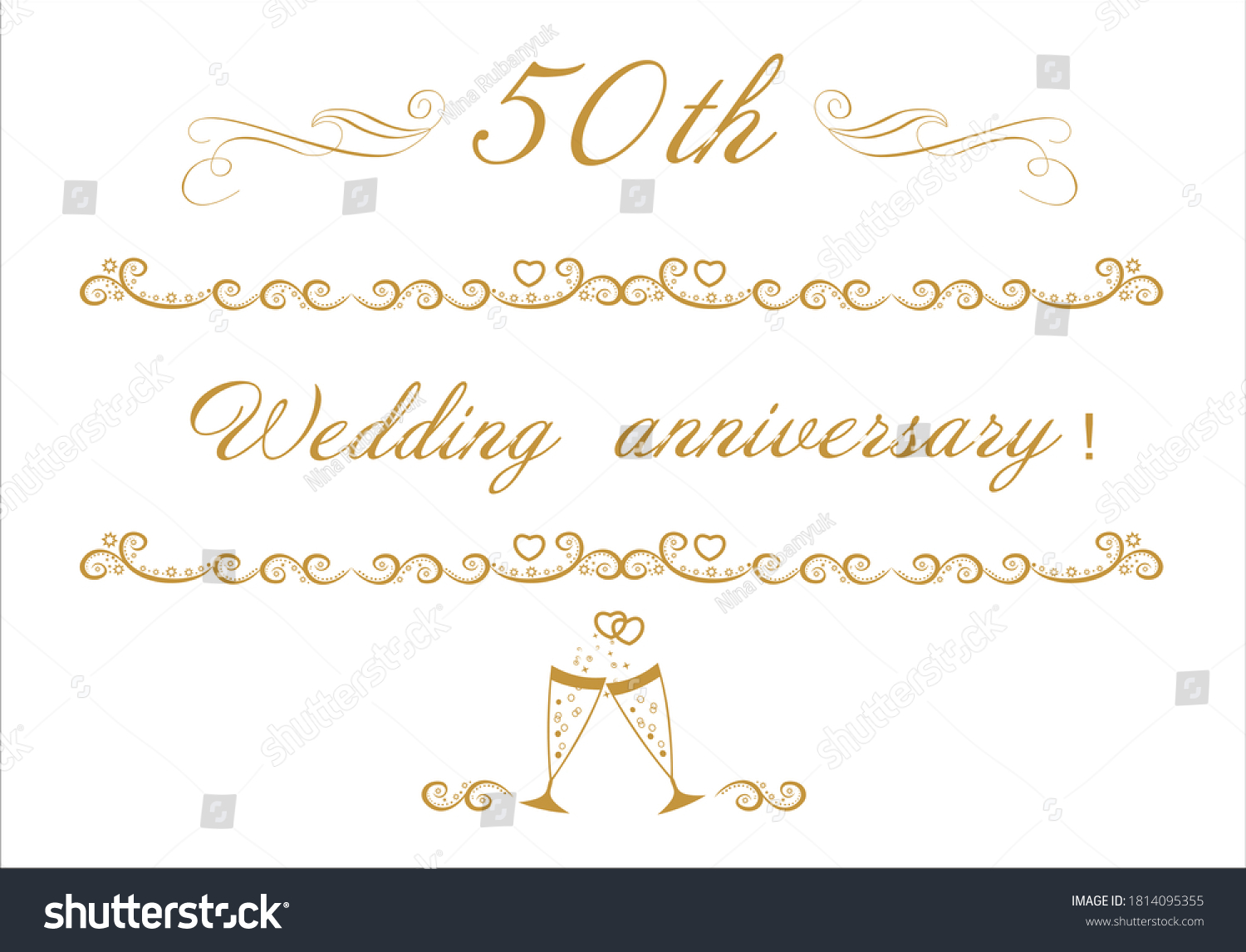 SVG of 50th wedding anniversary card for congratulations and writing text. Gold wedding anniversary celebration. Wedding invitation card white background. svg