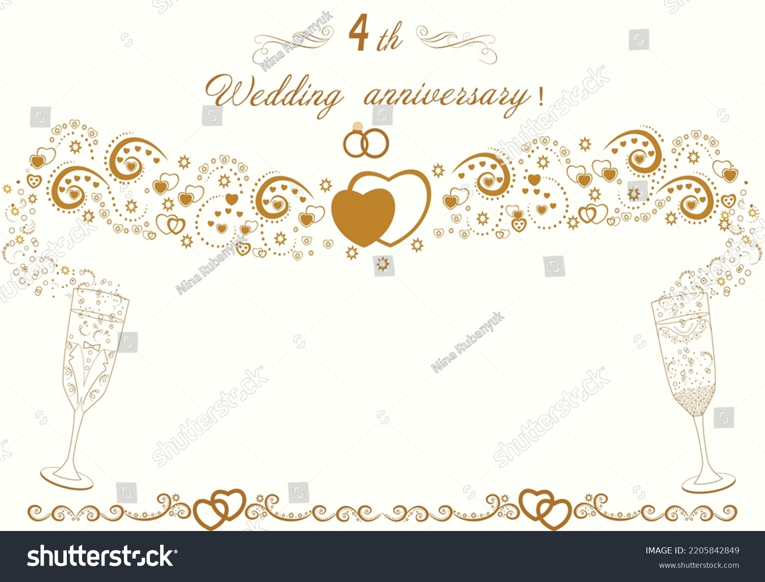 SVG of 4th wedding anniversary card for congratulations and writing text. Linen wedding. invitation card on a white background. Two glasses of champagne. Toast. Vector illustration svg