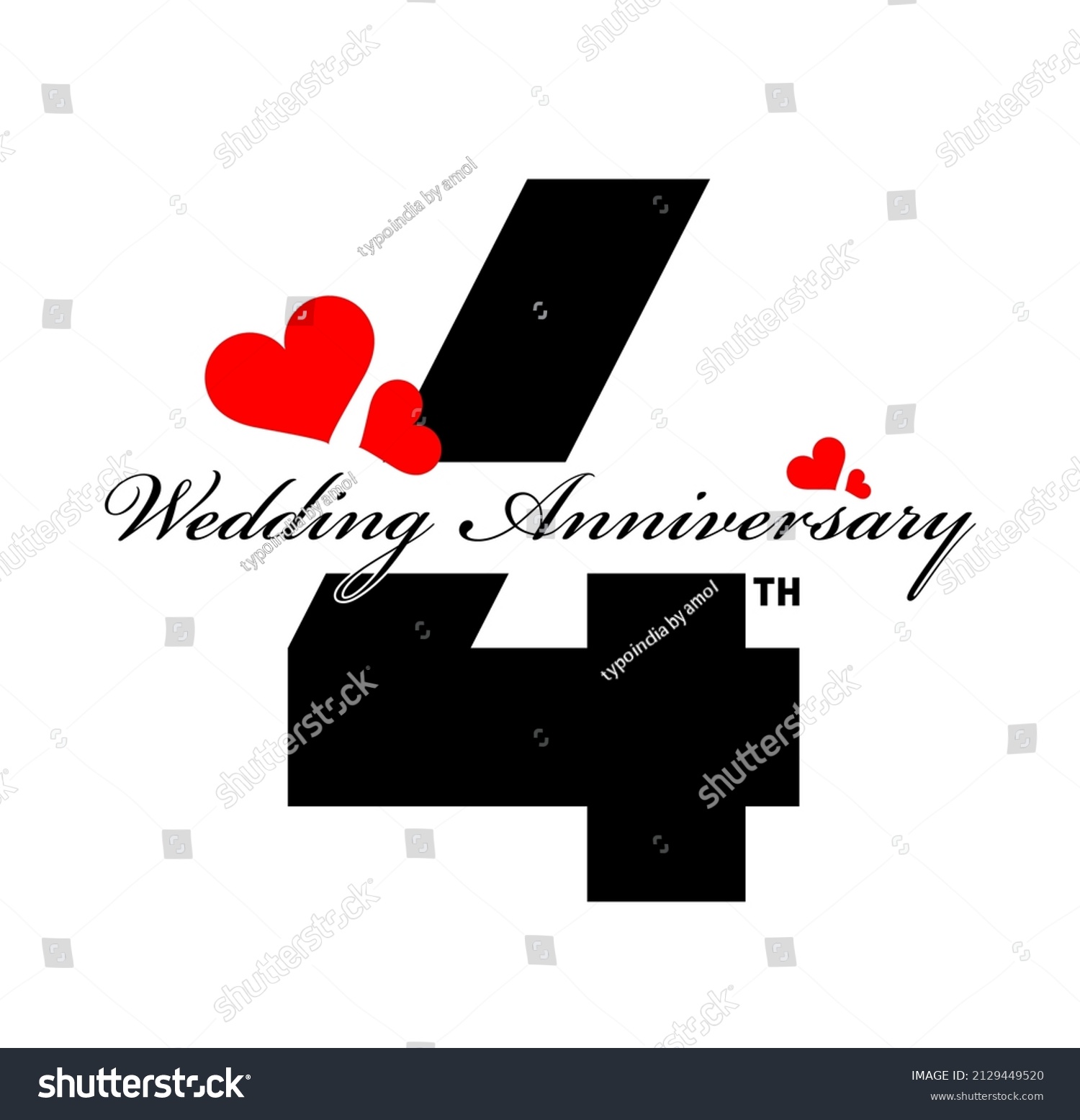 SVG of 4th Wedding Anniversary greeting with red hearts illustration. Happy Wedding Anniversary post.  svg