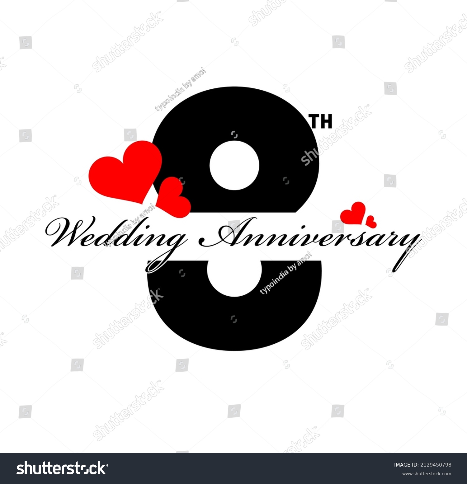 8th Wedding Anniversary Greeting Red Hearts Stock Vector (Royalty Free ...